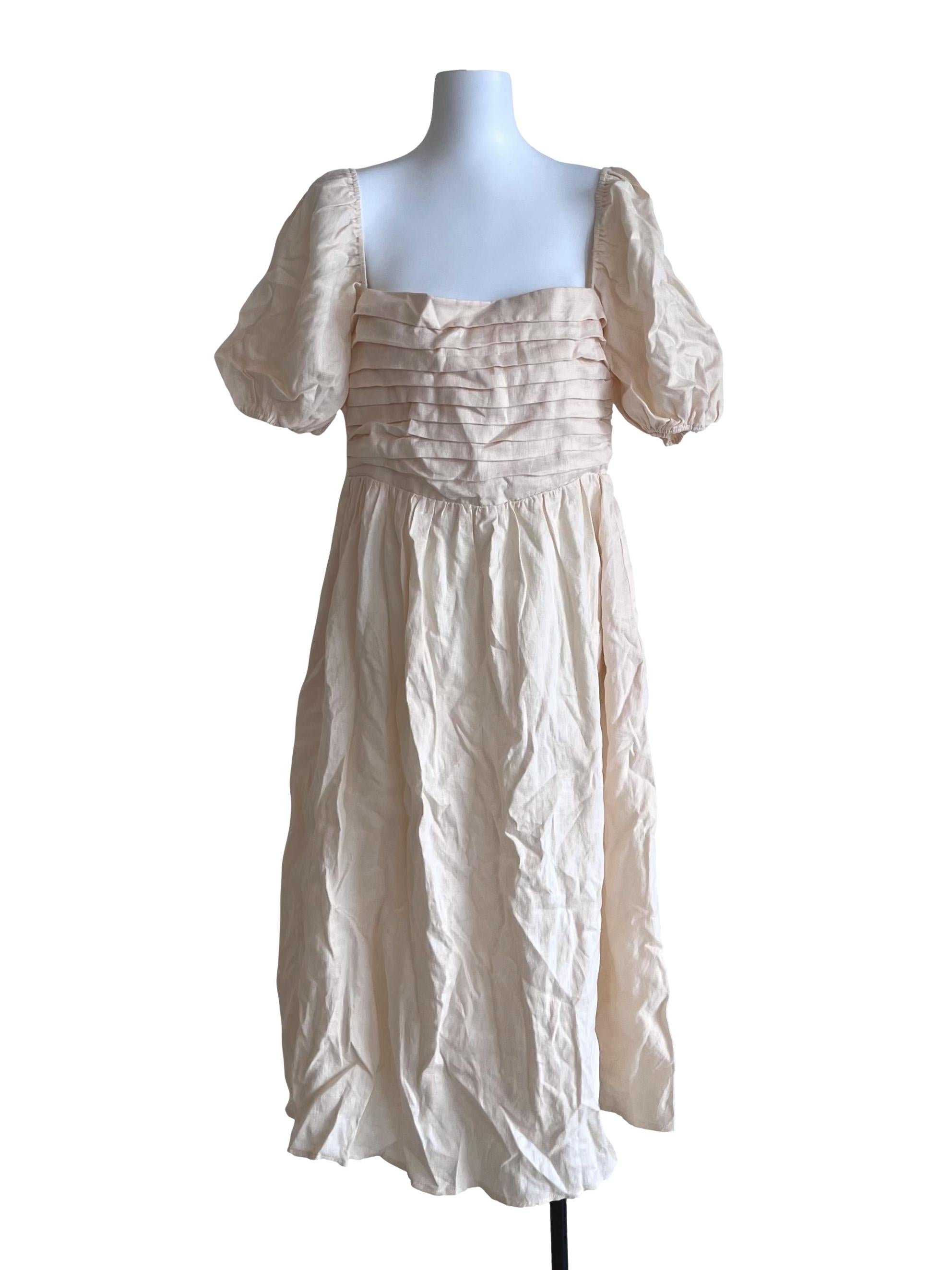 Pale Beige Puff Sleeve Dress CM