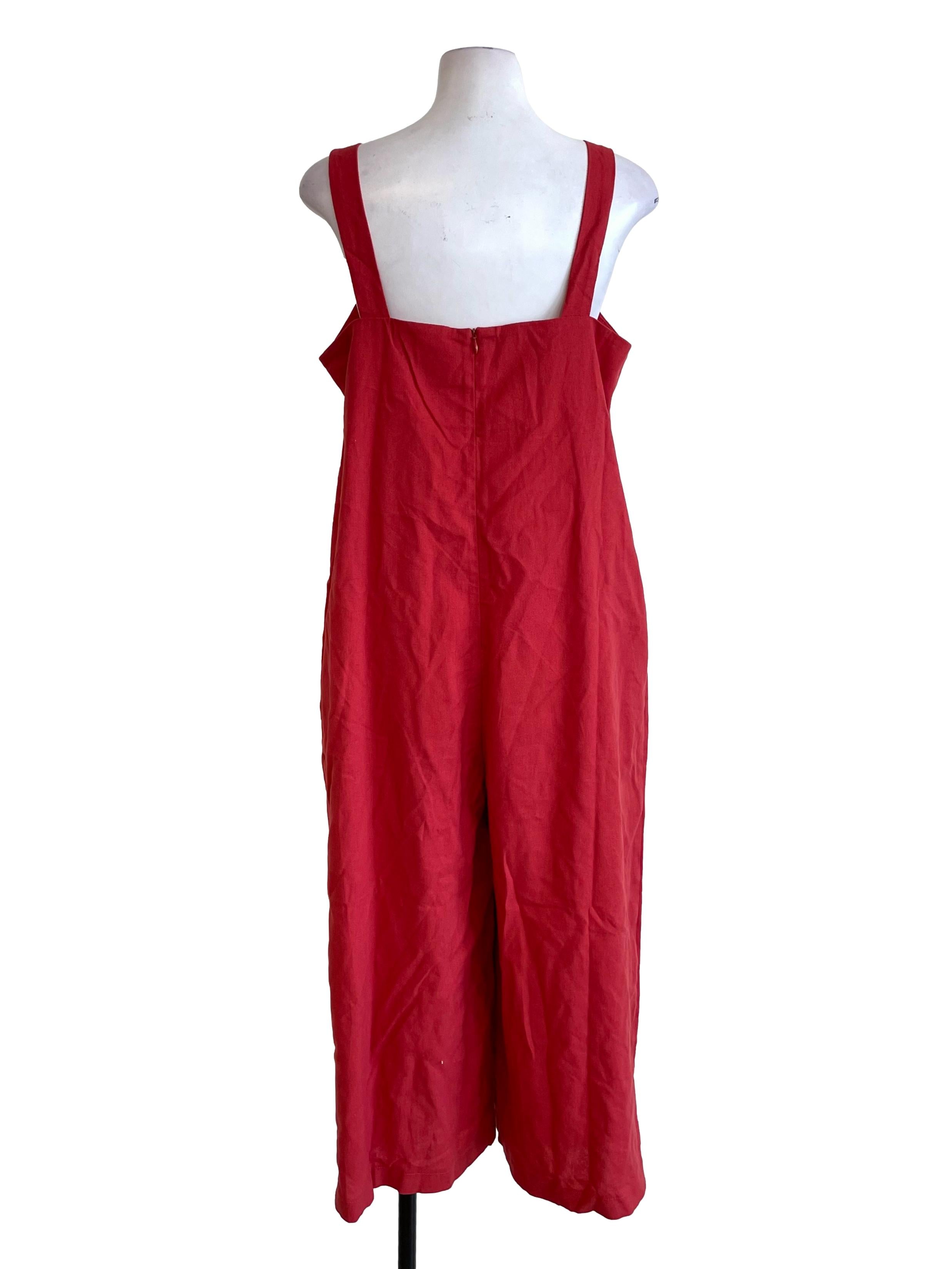 Warm Red Pleated Baggy Jumpsuit