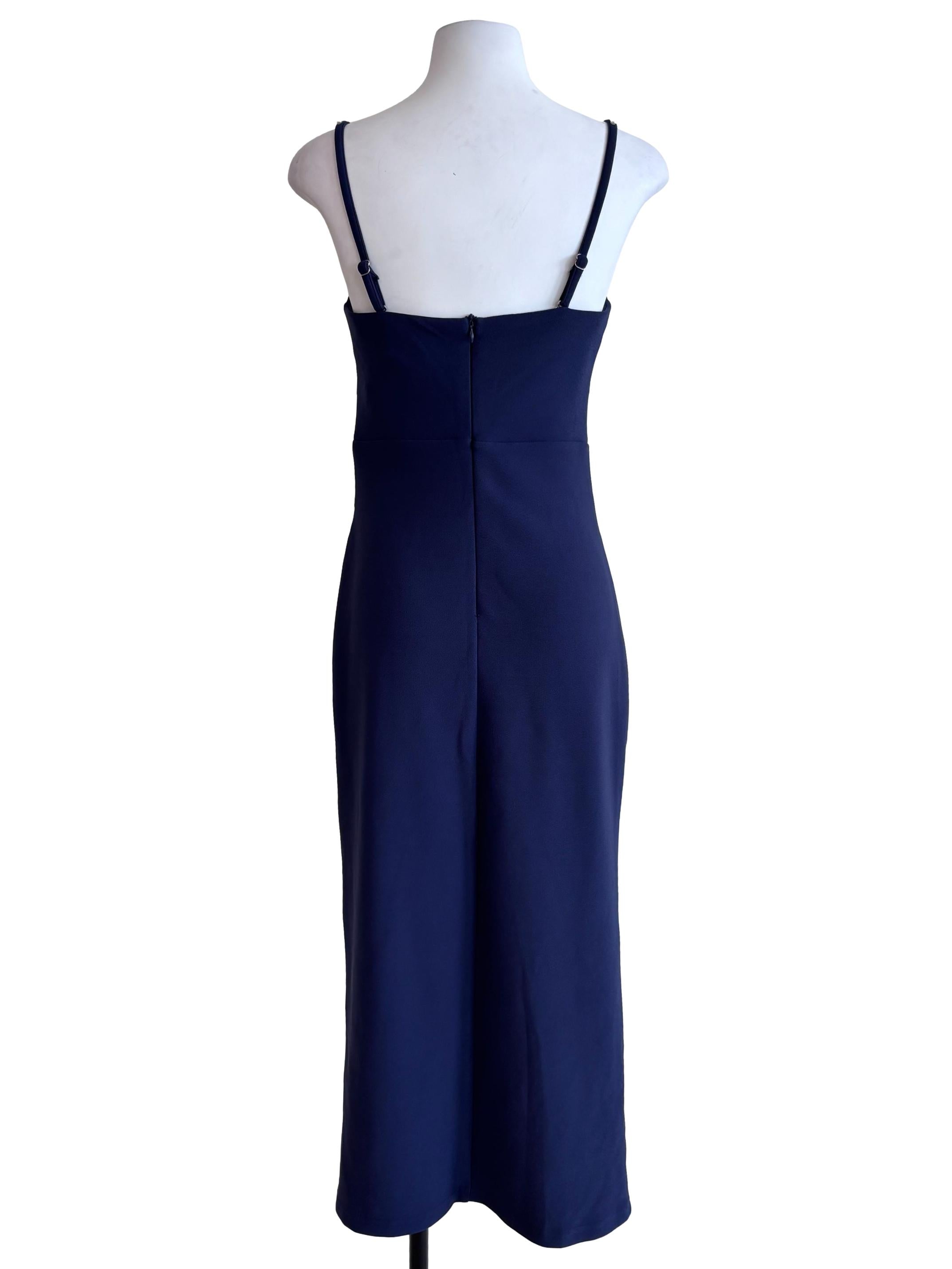 Navy Blue Pearl Strap Slit Dress