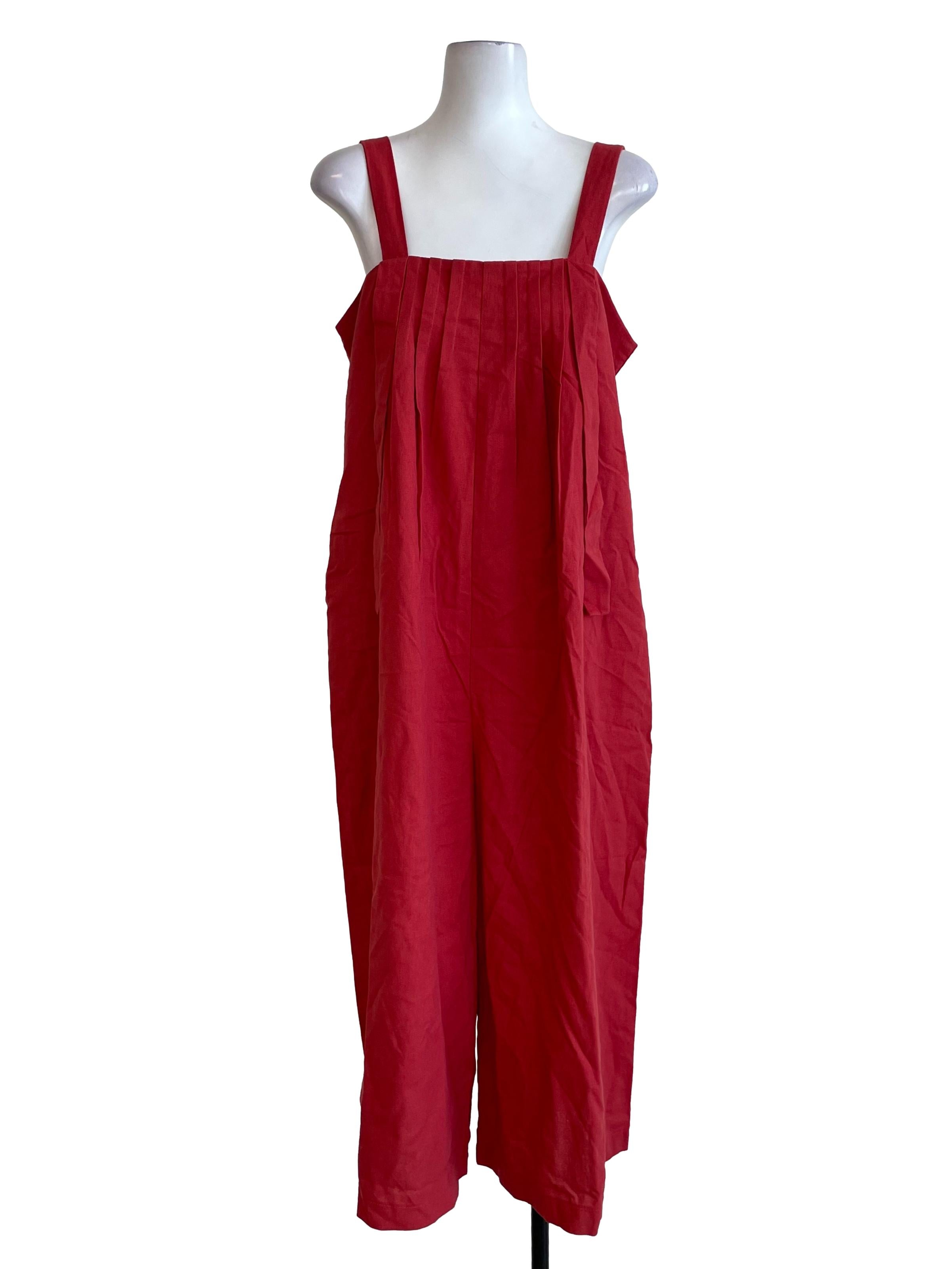 Warm Red Pleated Baggy Jumpsuit