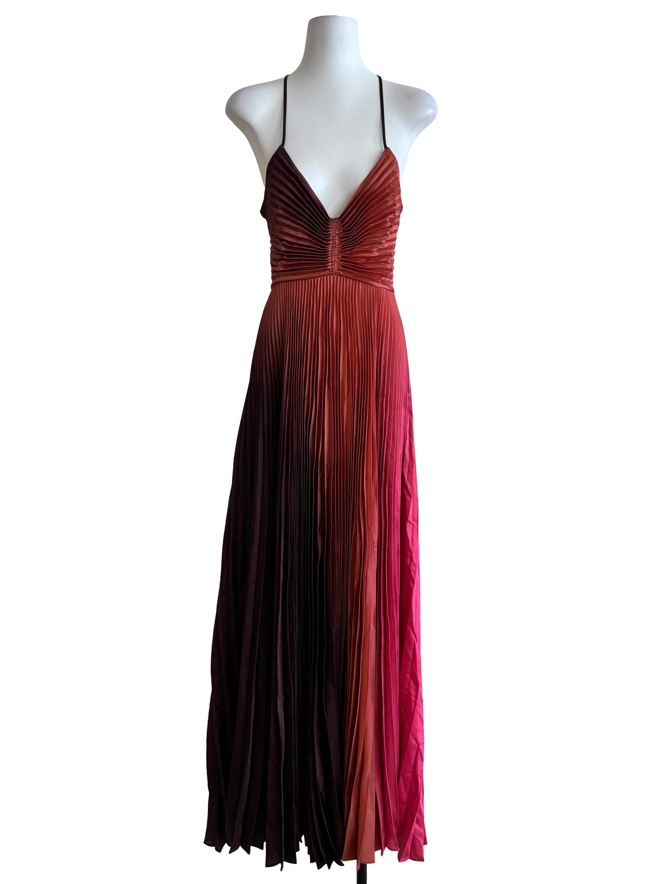 Orange Ombre Sleeveless Pleated Long Dress