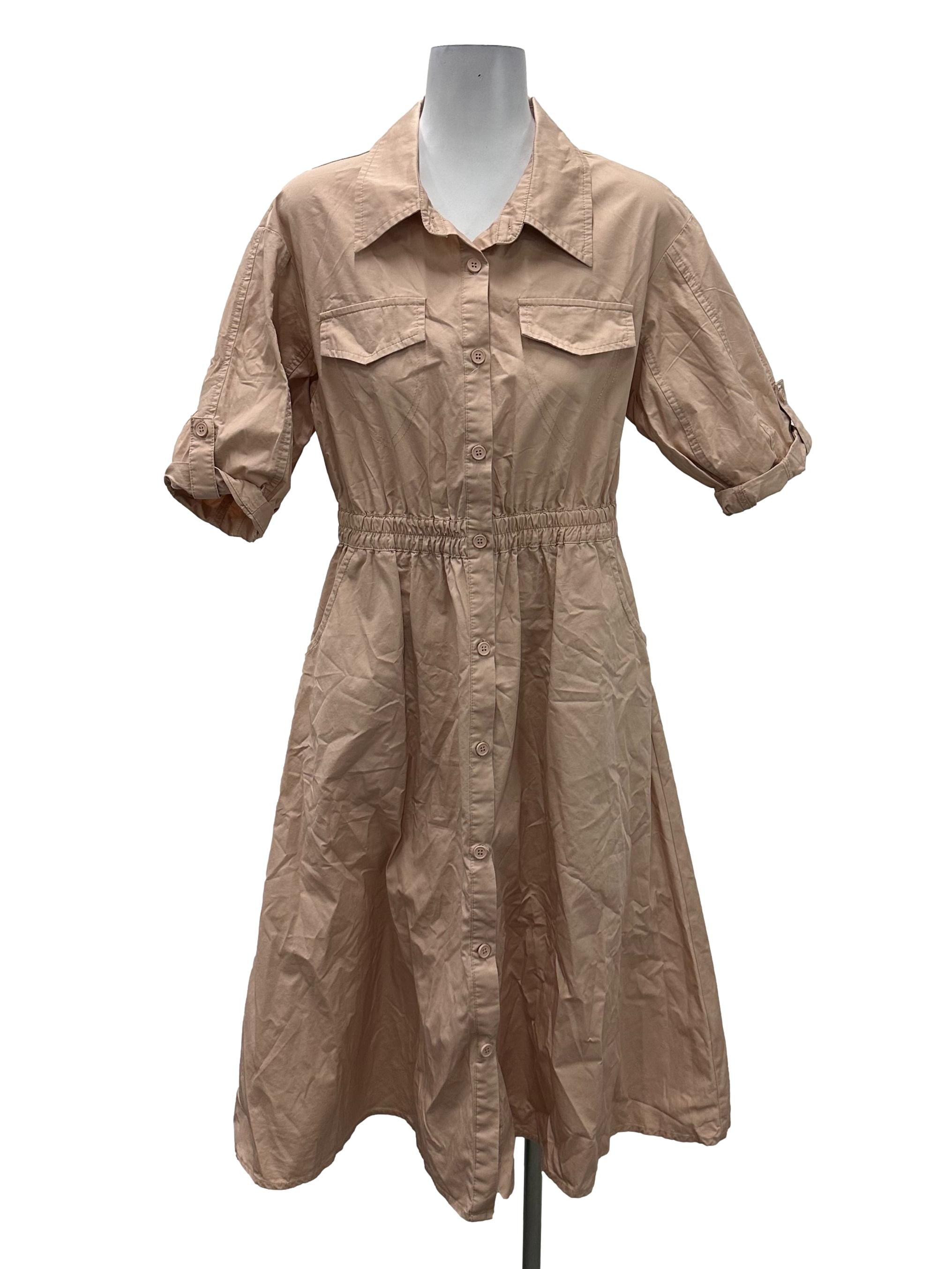 Peach Button Collared Dress