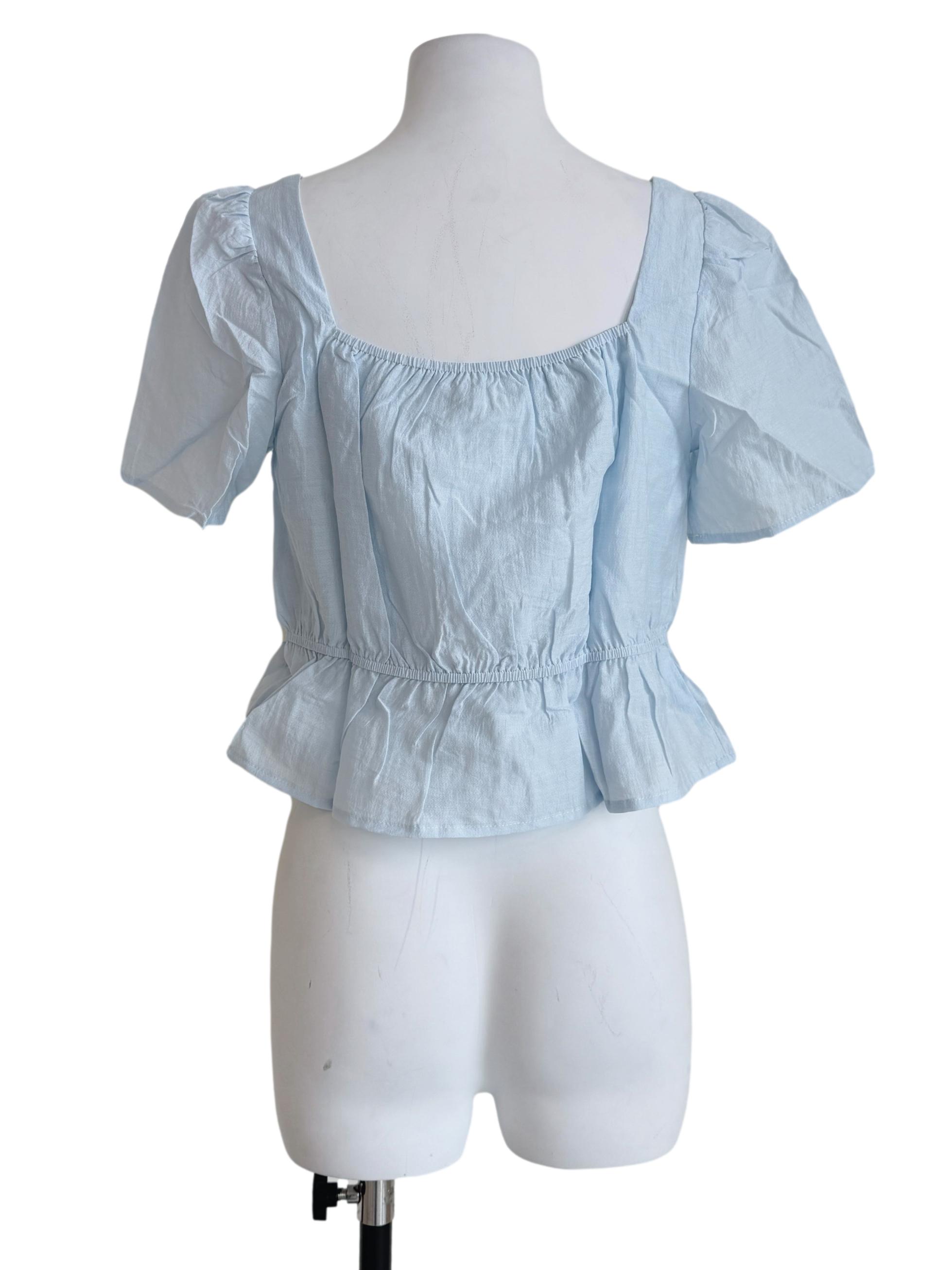 Blue Avalynn Tie Front Sleeve Top