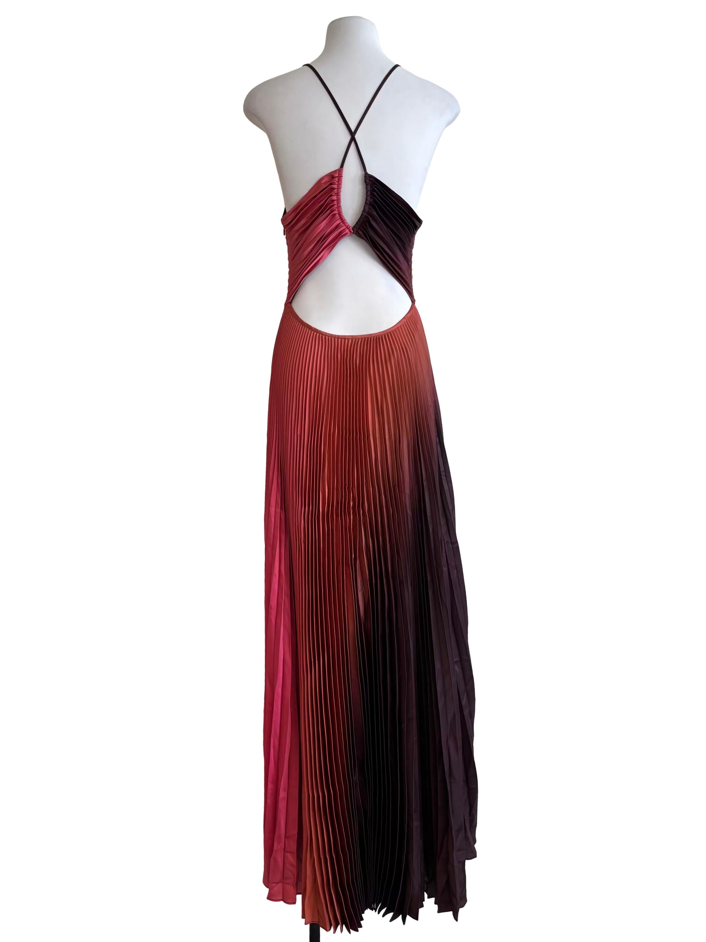 Orange Ombre Sleeveless Pleated Long Dress