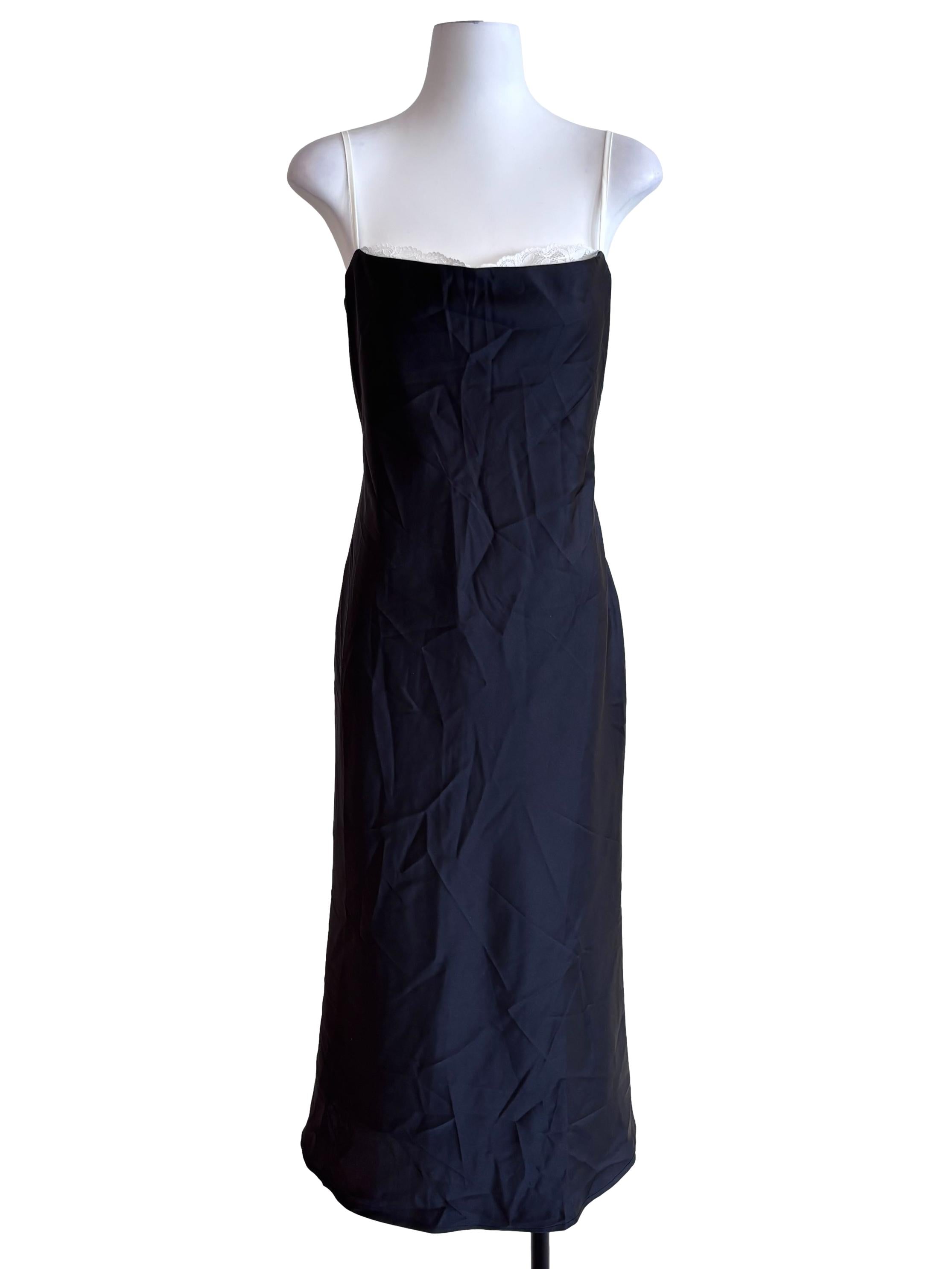 Black White Lace Detail Satin Dress