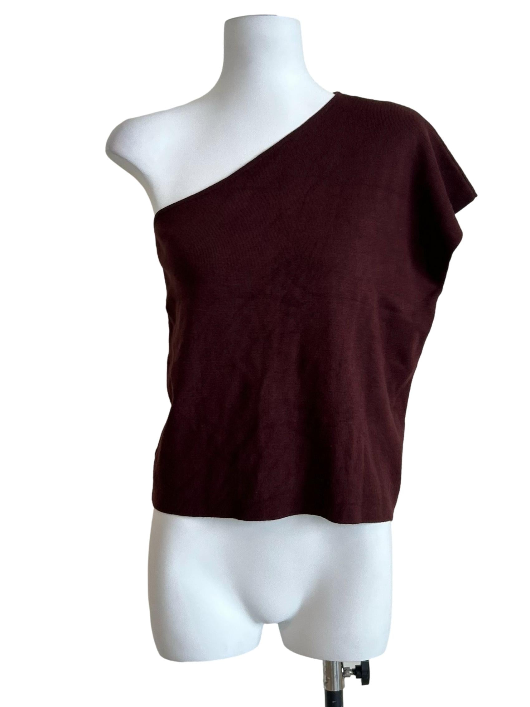 Wine Purple Asymmetric One Shoulder Knit Top