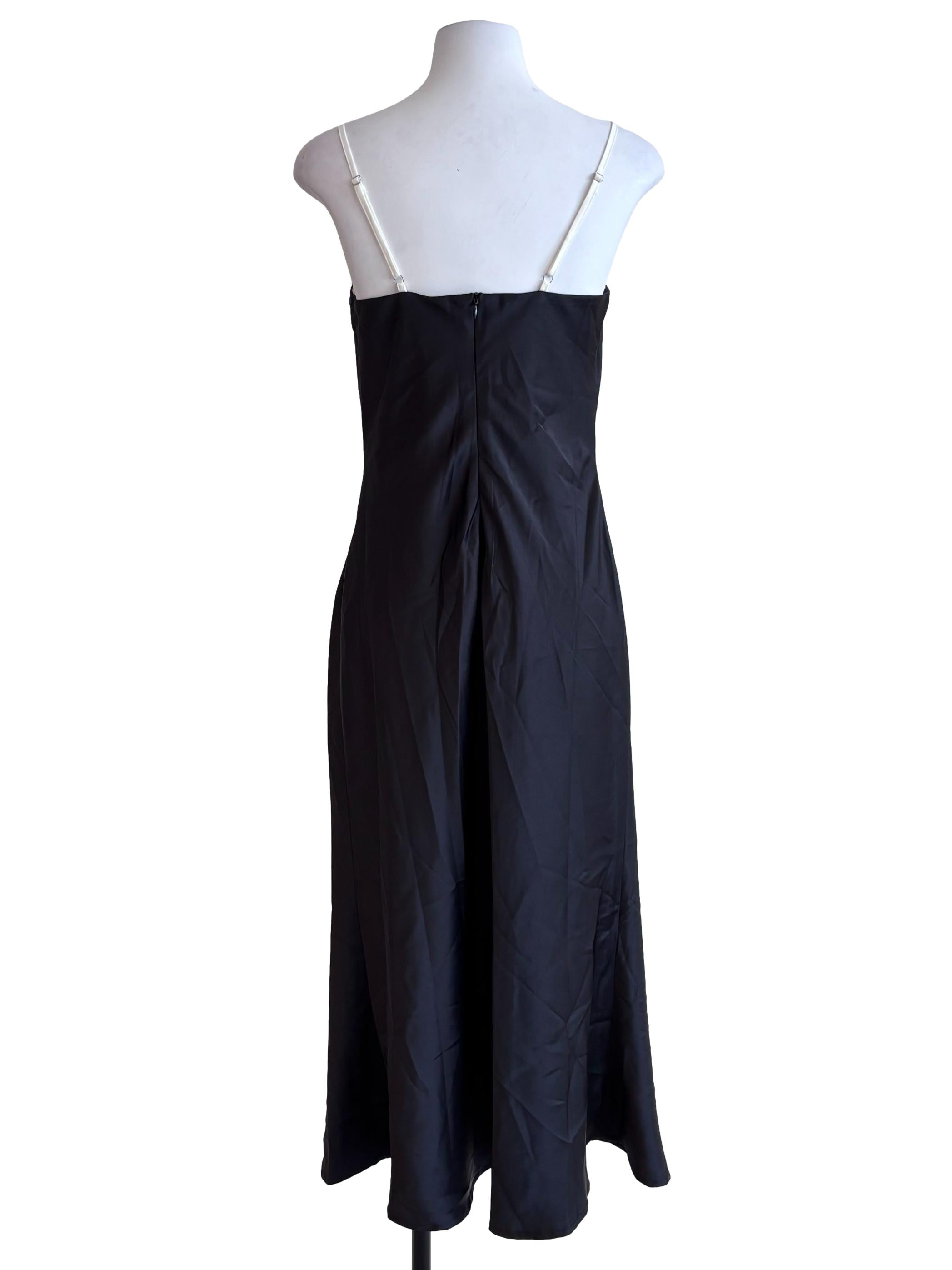Black White Lace Detail Satin Dress