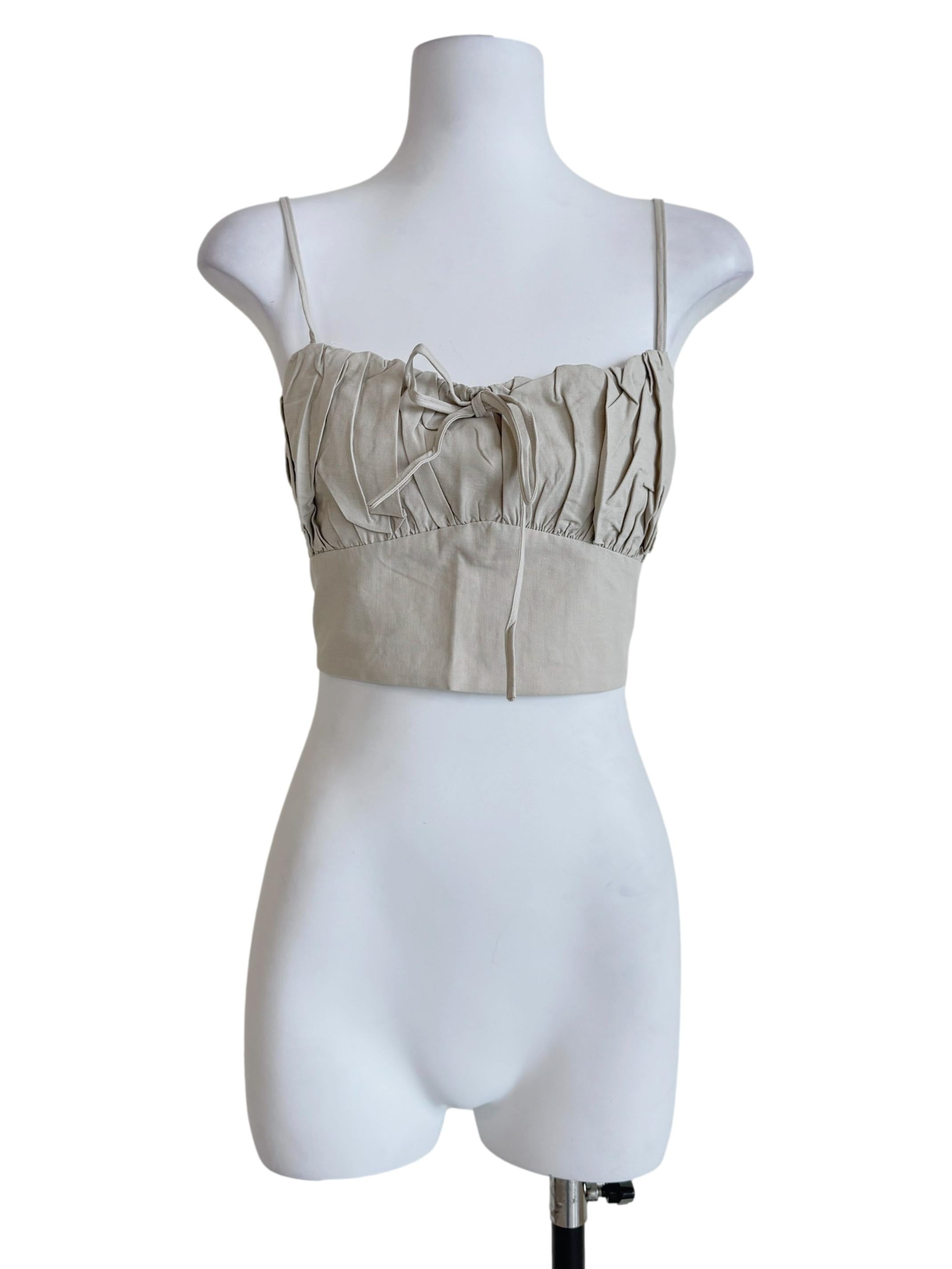 Beige Xandra Ruched Front Crop Top