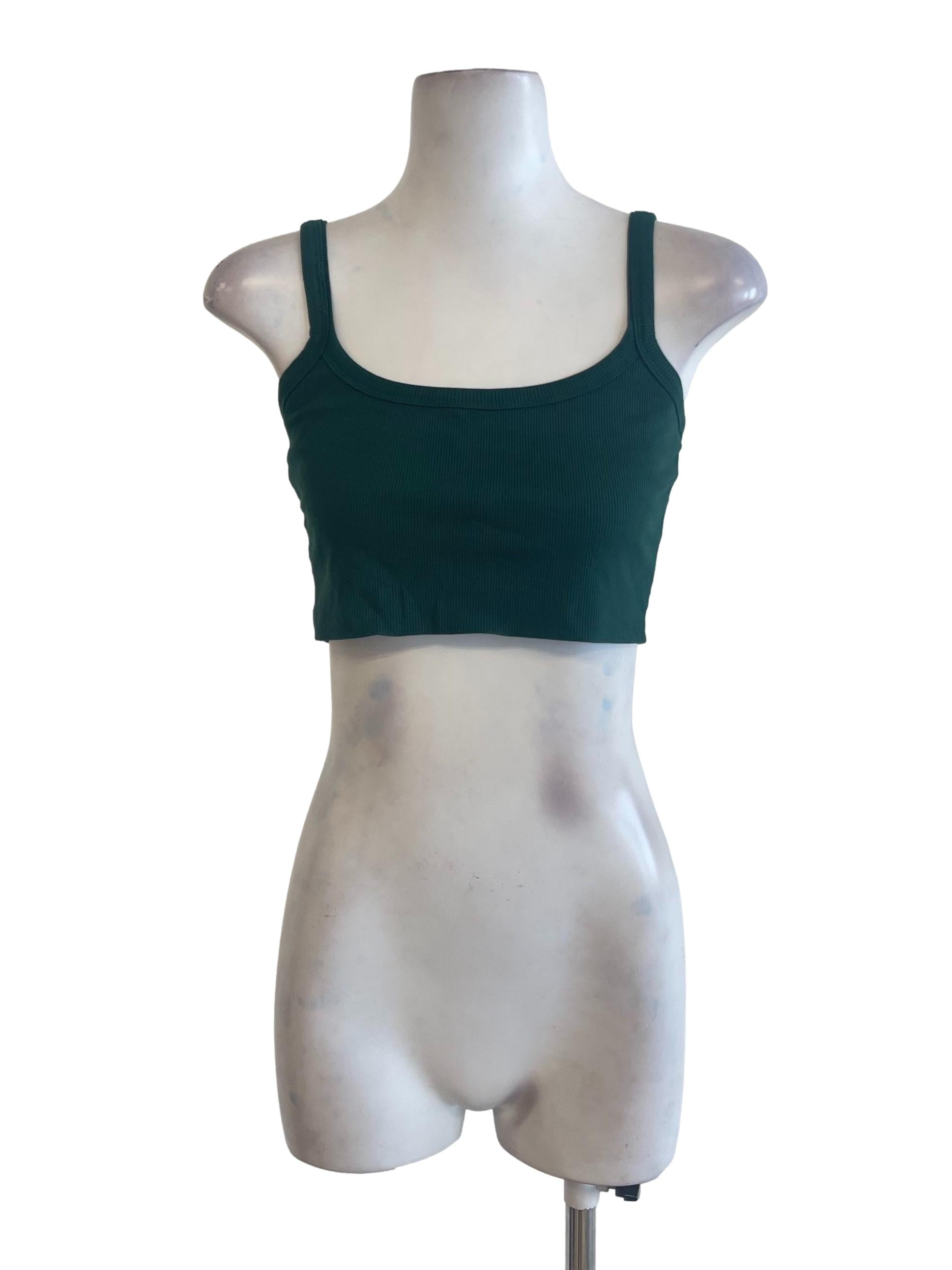 Pine Green Strap Wide U Neck Crop Top