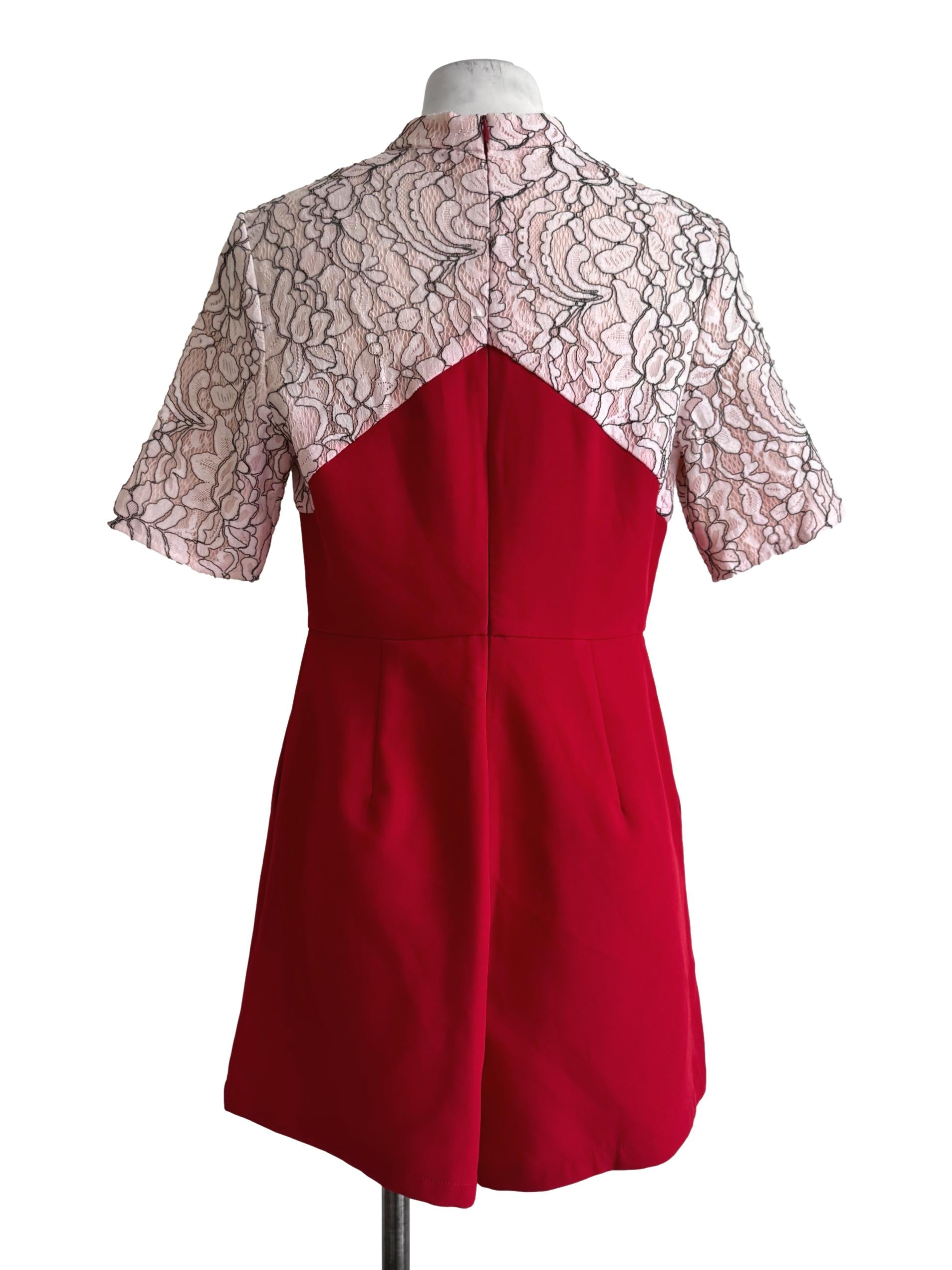 Bright Red With Peach Lace Romper