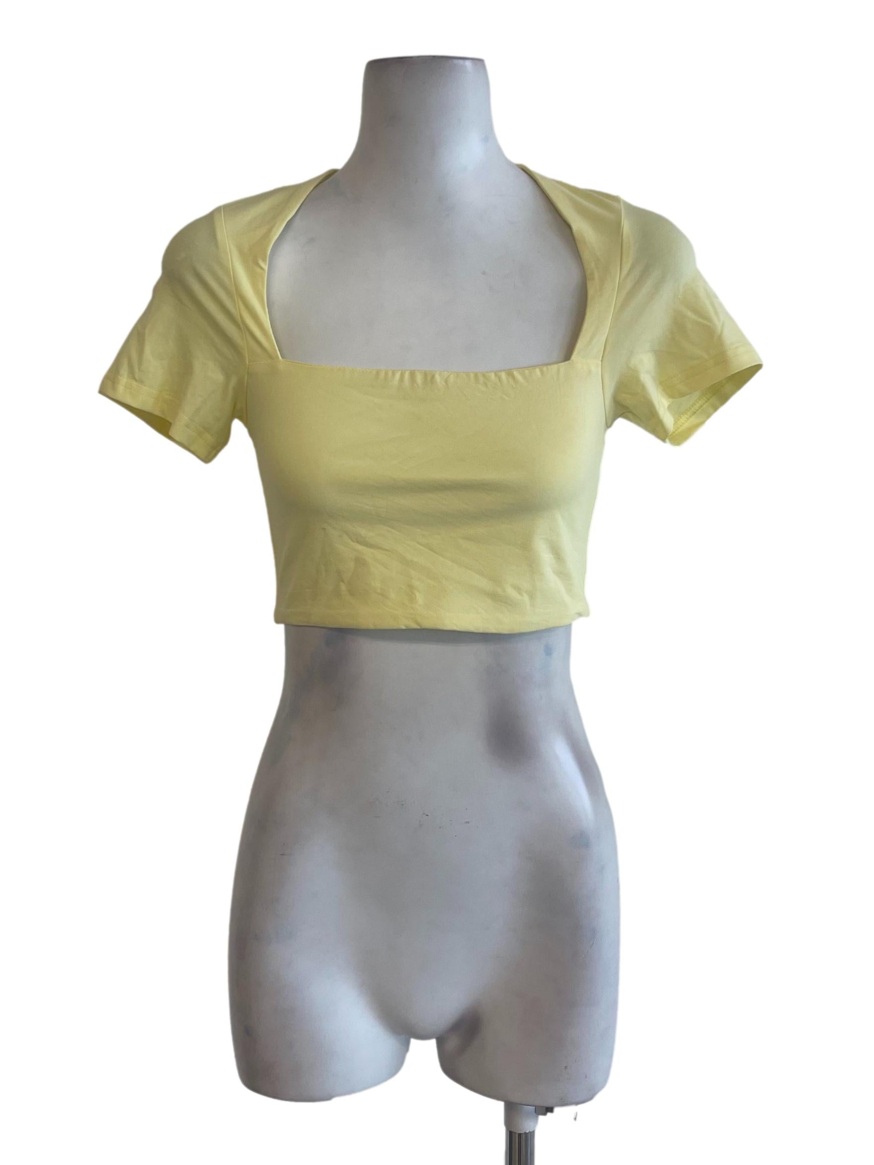 Yellow Short Sleeve Fitted Crop Top