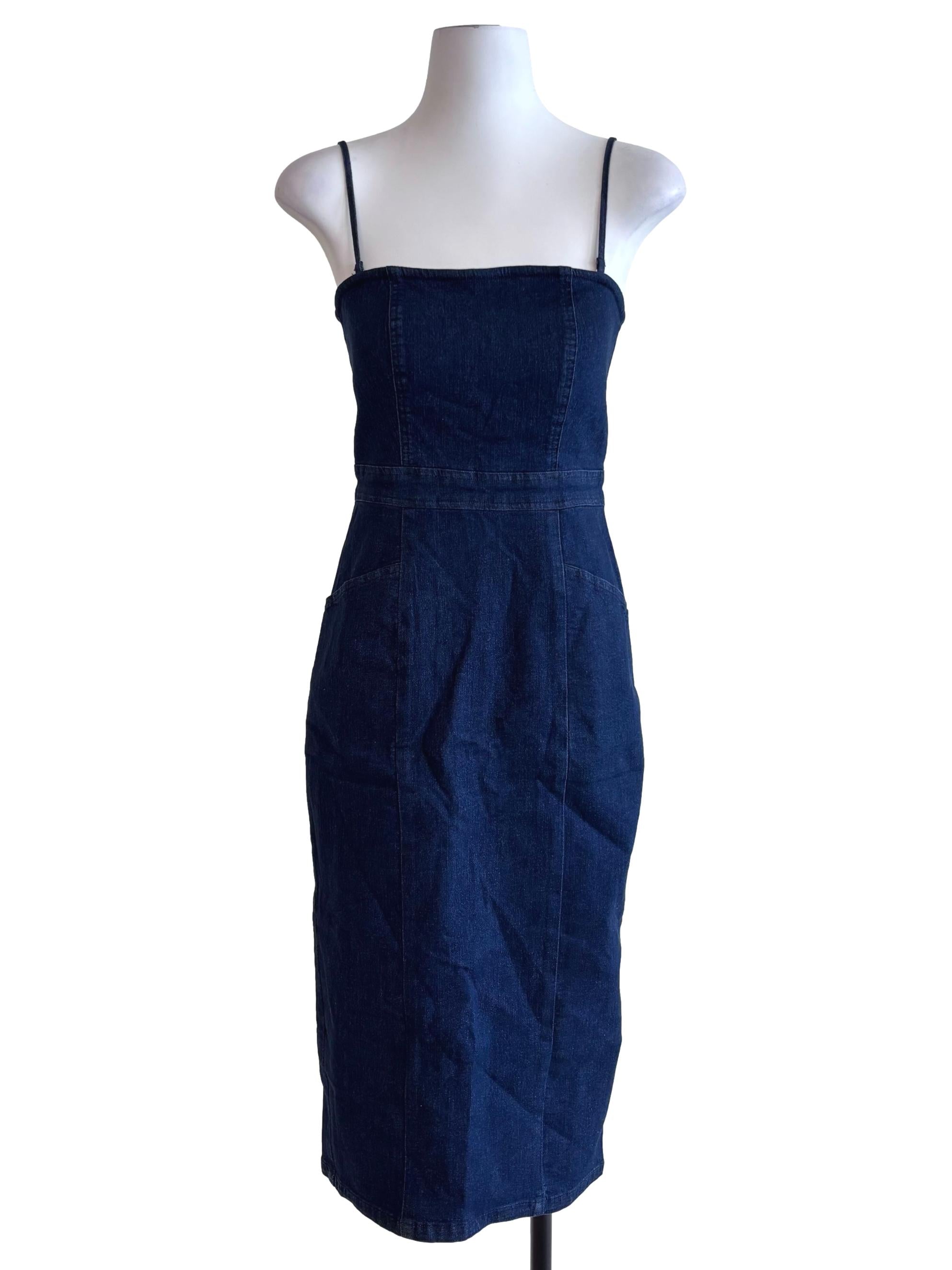Denim Blue Spaghetti Strap A-Line Dress