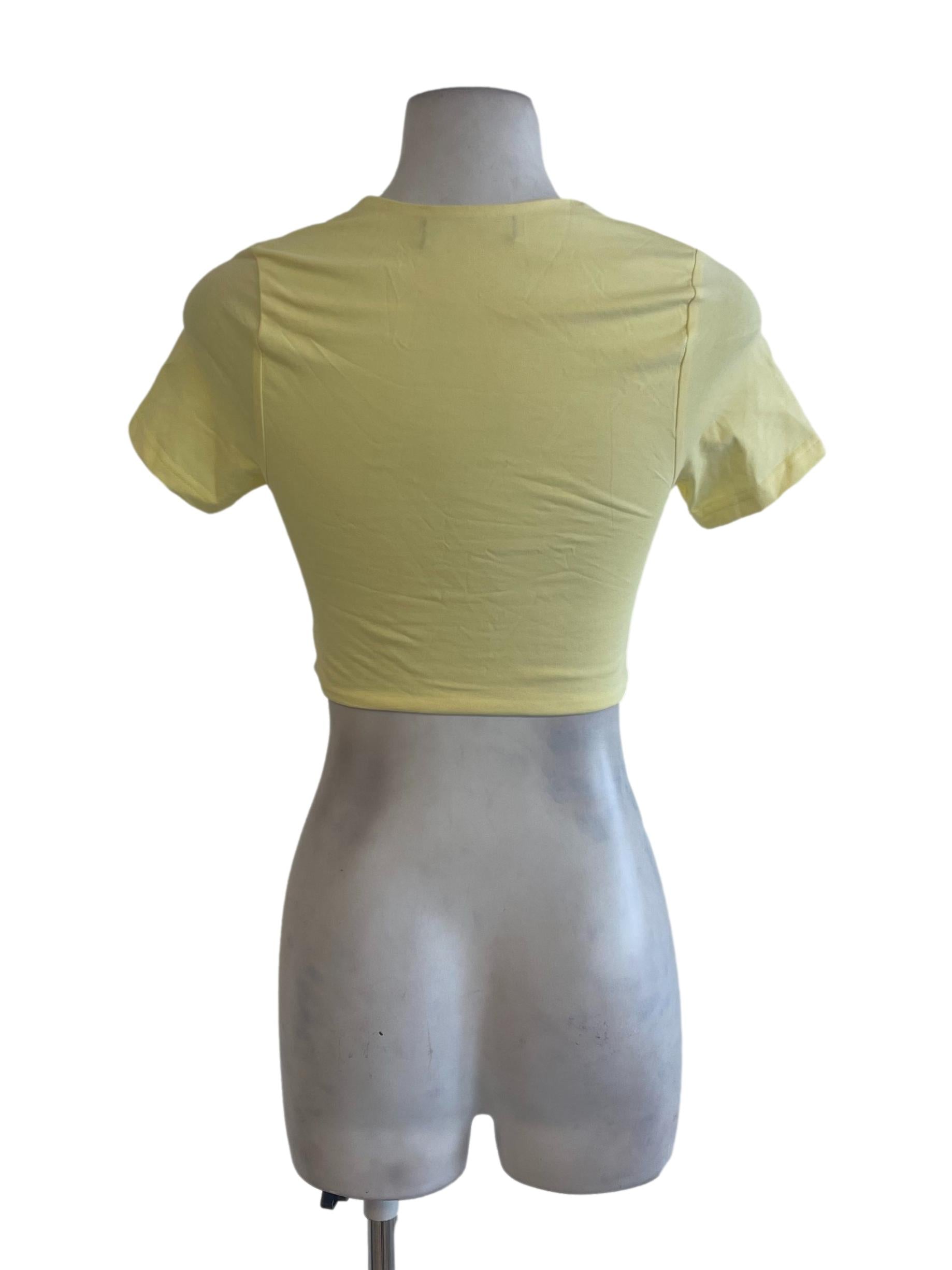 Yellow Short Sleeve Fitted Crop Top