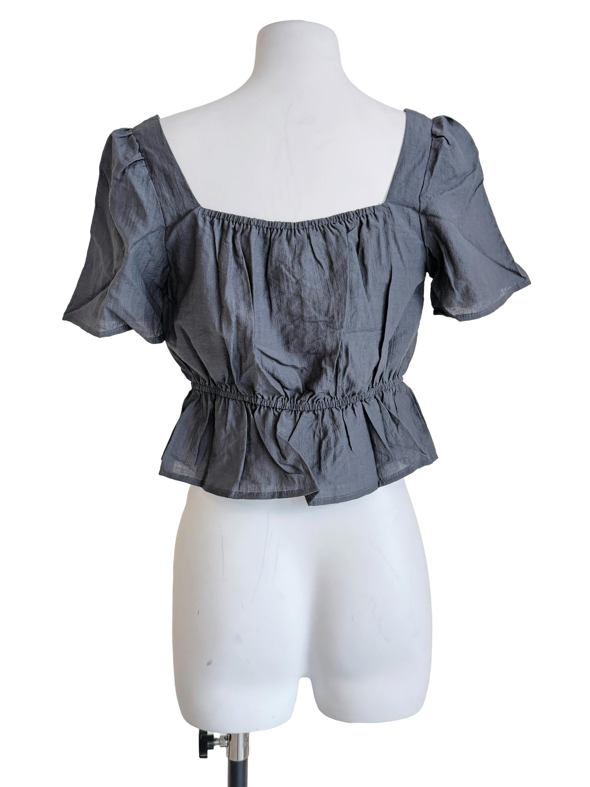 Grey Avalynn Tie Front Sleeve Top