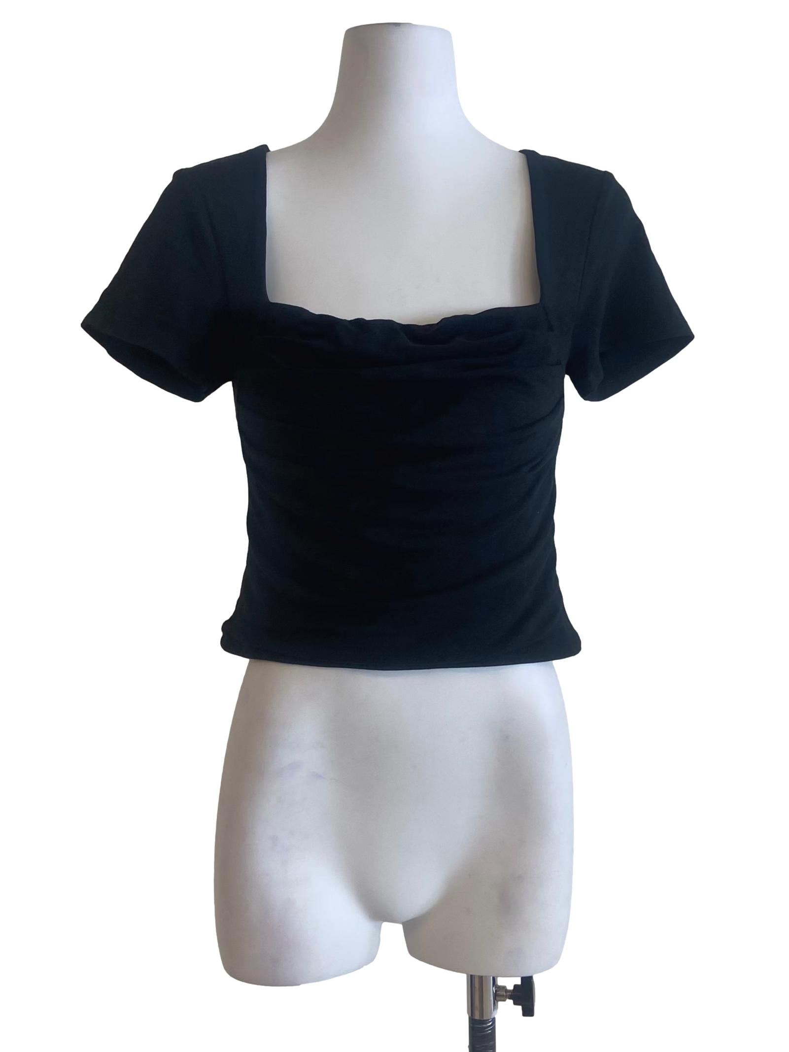 Black Square Neck Twill Blouse