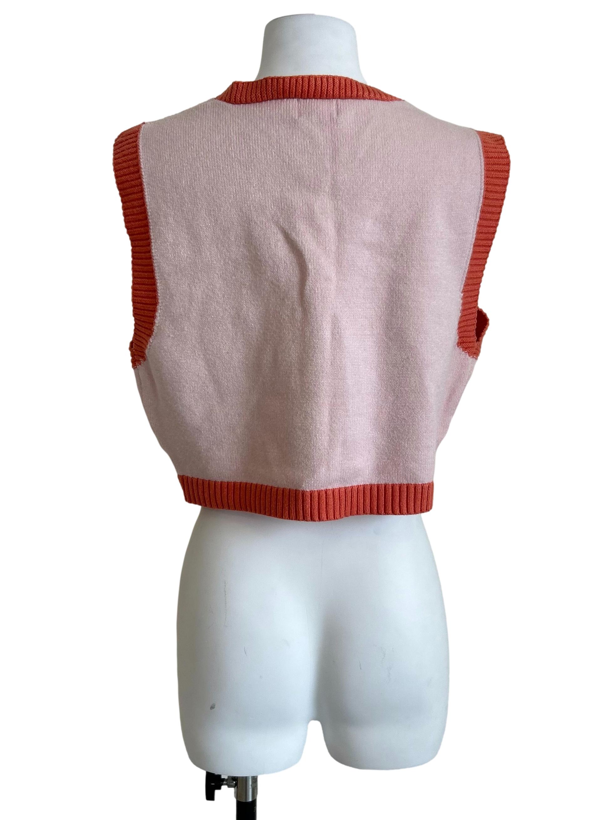 Pink & Orange Colorblock Cropped Knit Vest