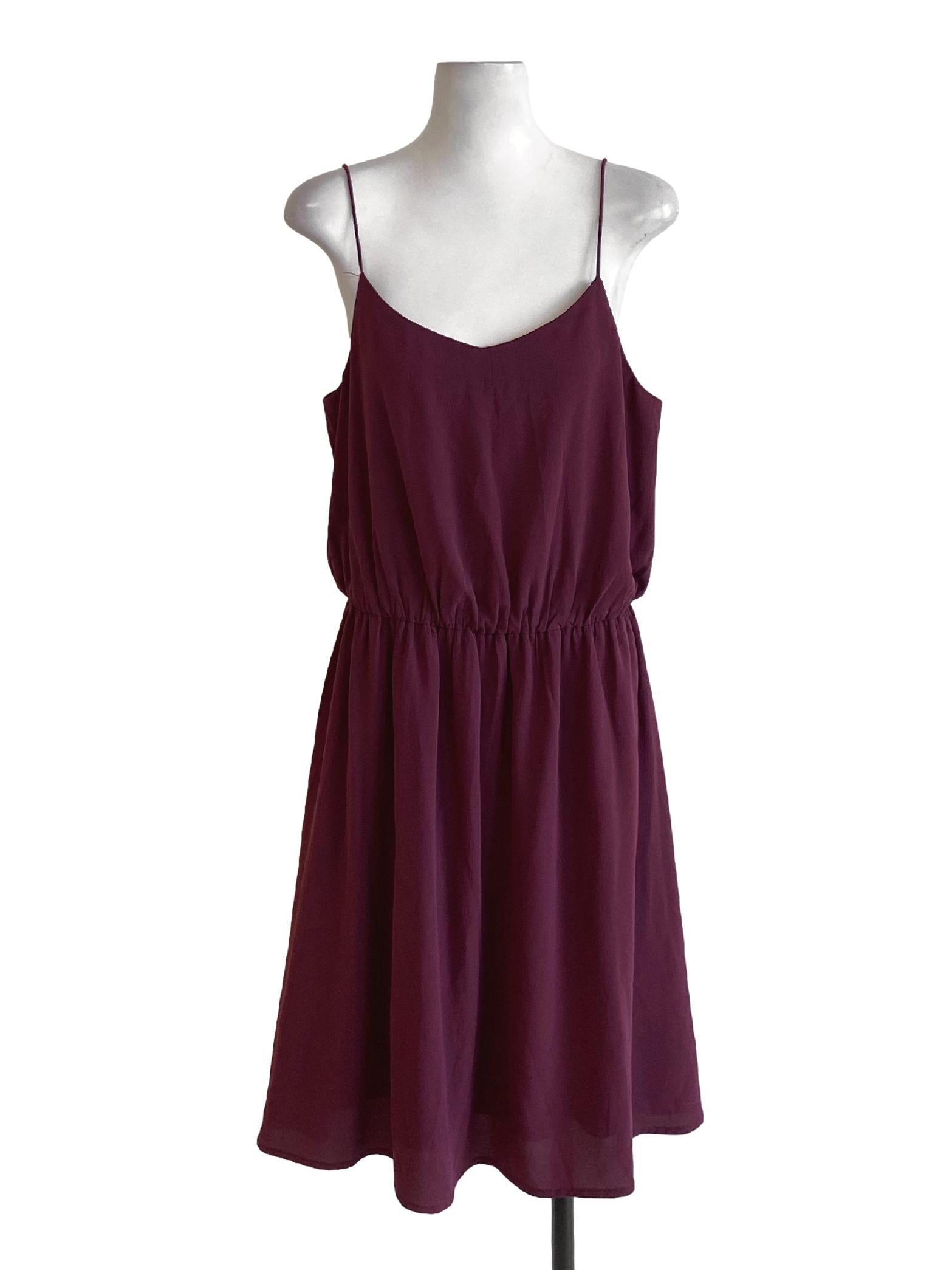 Plum Purple Spaghetti Strap Flowy Blouson Dress LB