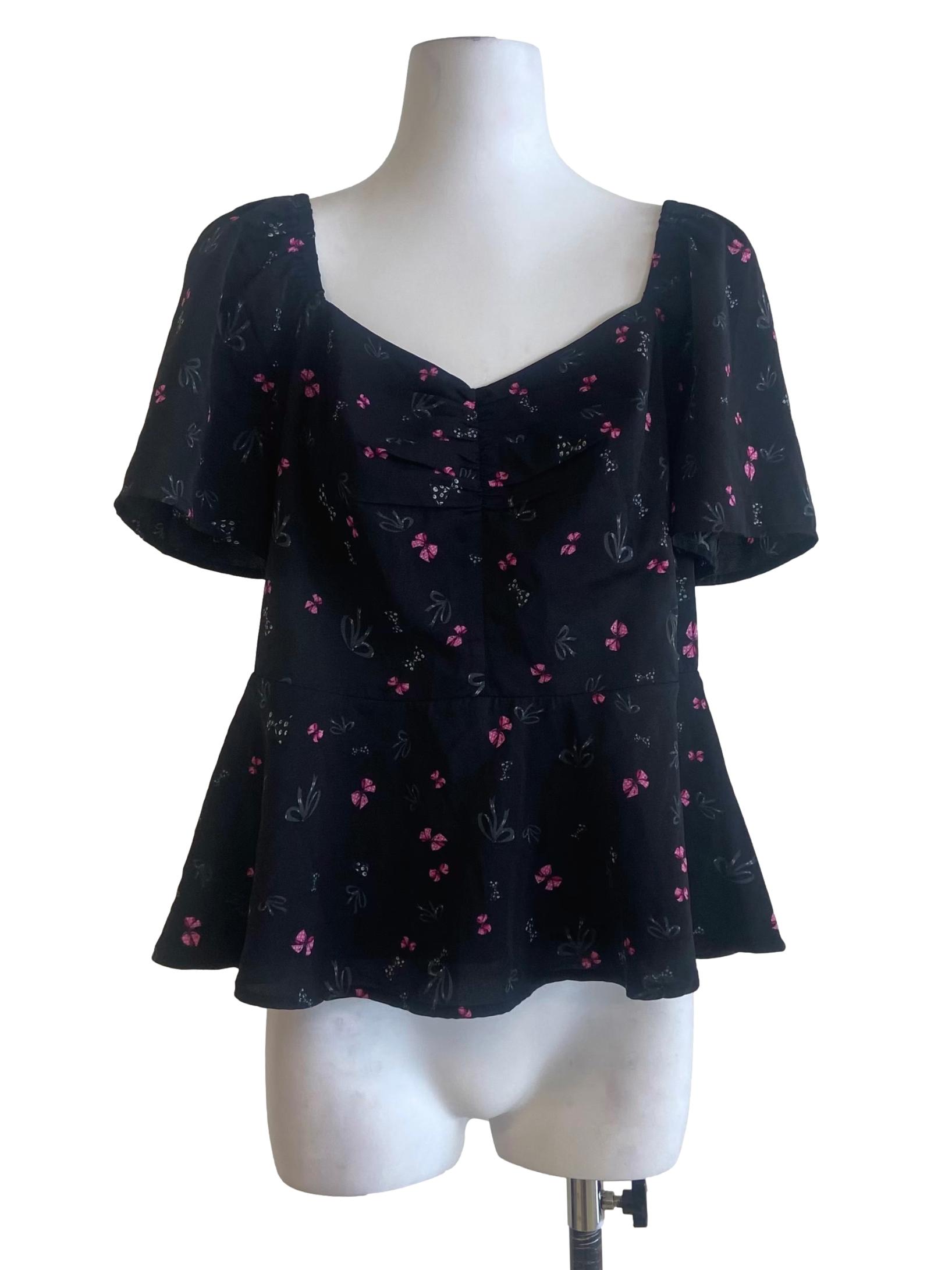 Black & Ribbon Peplum Blouse