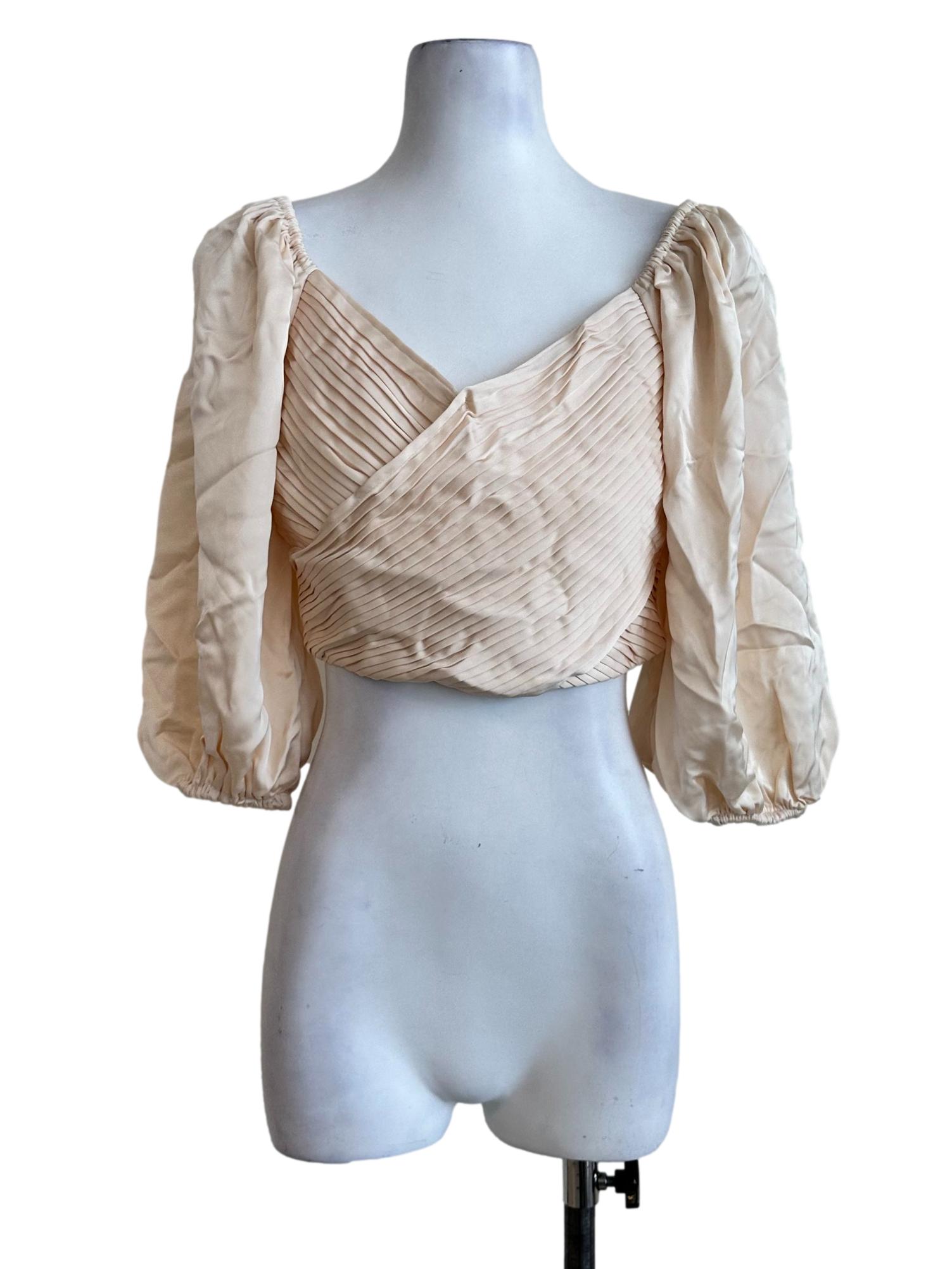 Parmesan Beige Pleated Satin Top