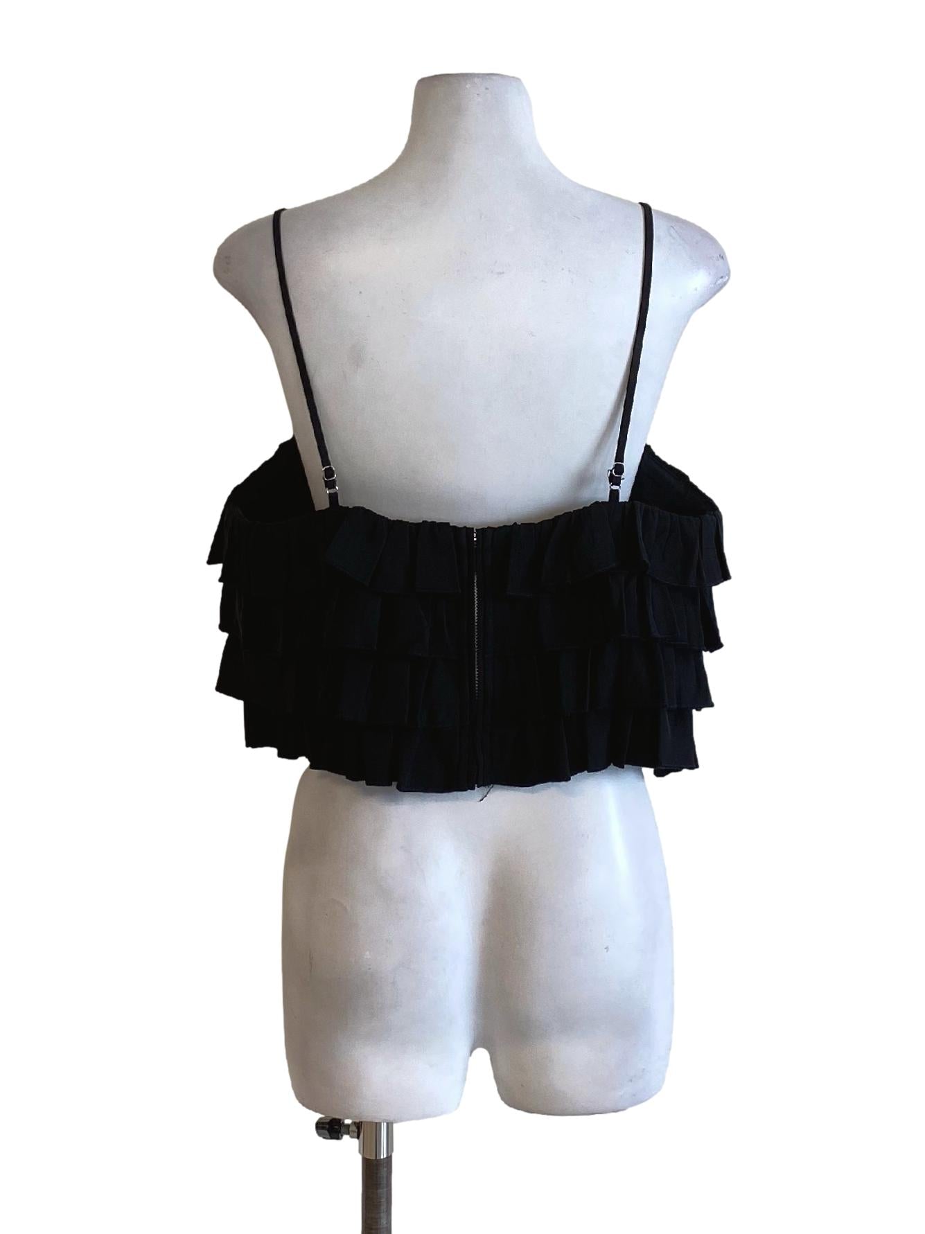Jade Black Spaghetti Strap Ruffle Tiered Cropped Top