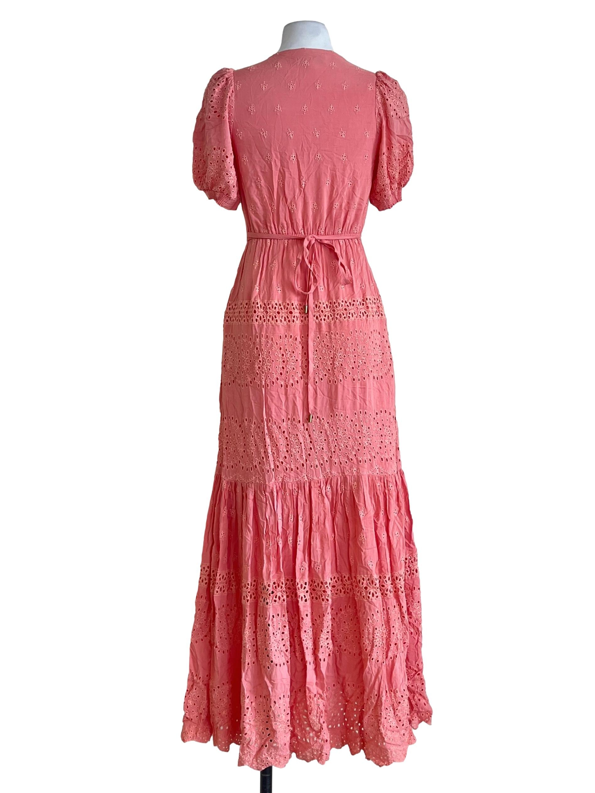 Coral Pink V-Neck Lace Maxi Dress