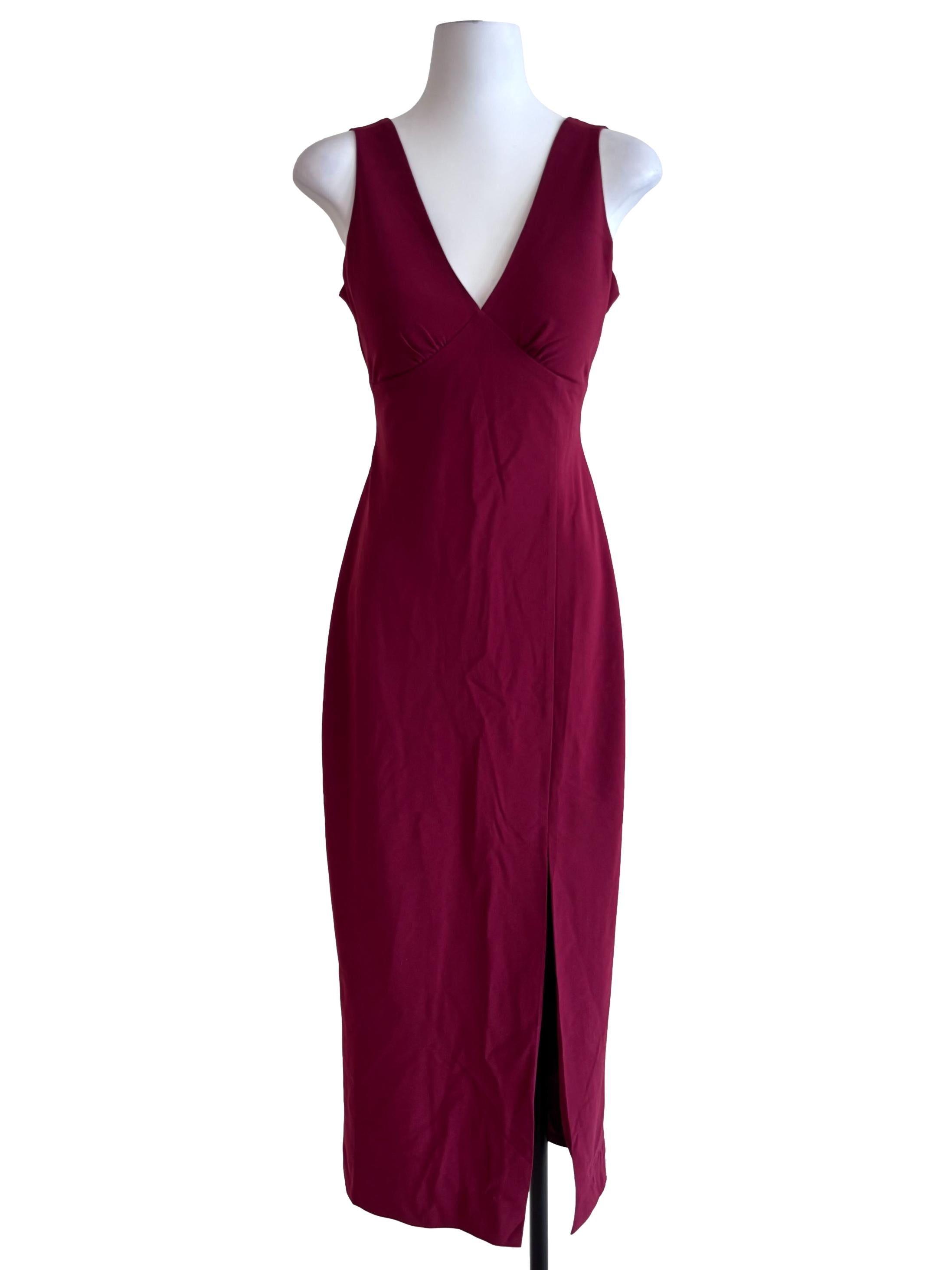 Burgundy Red V Neck Open Back Dress