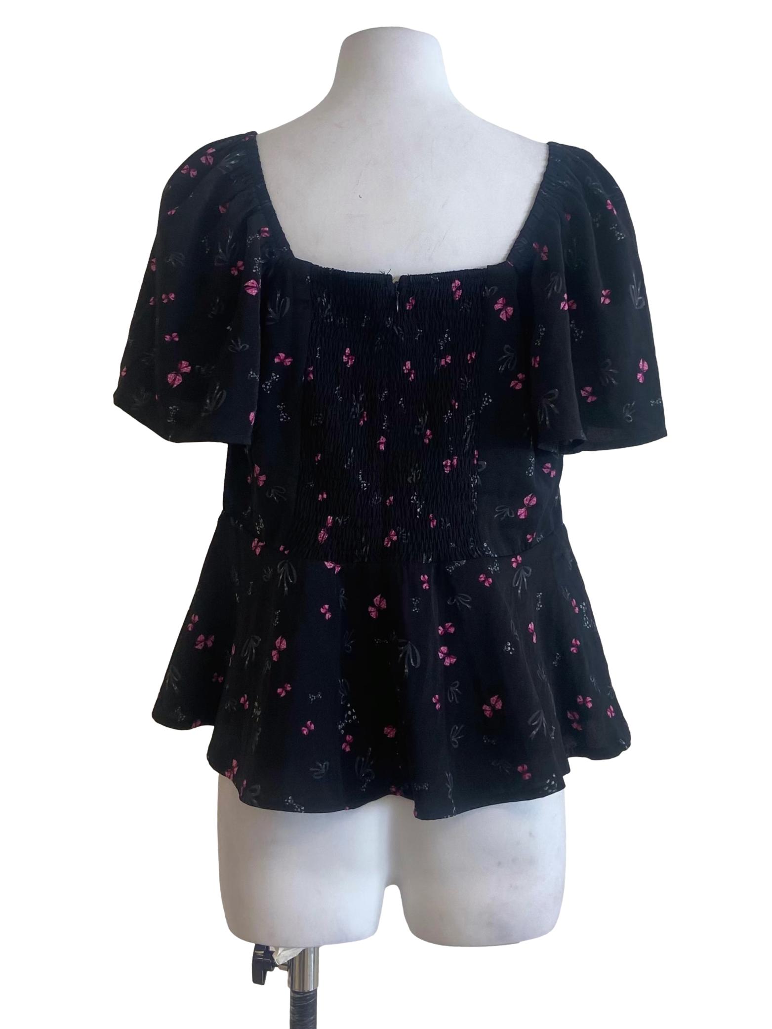 Black & Ribbon Peplum Blouse
