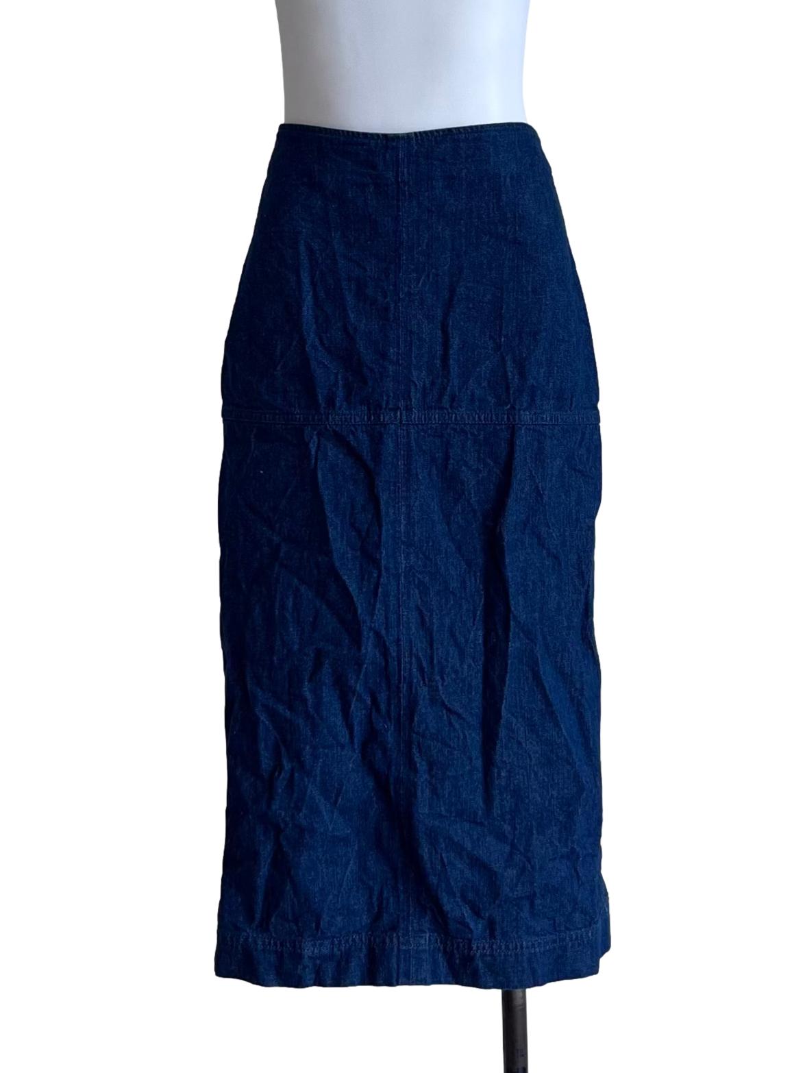 Navy Denim Midi Skirt