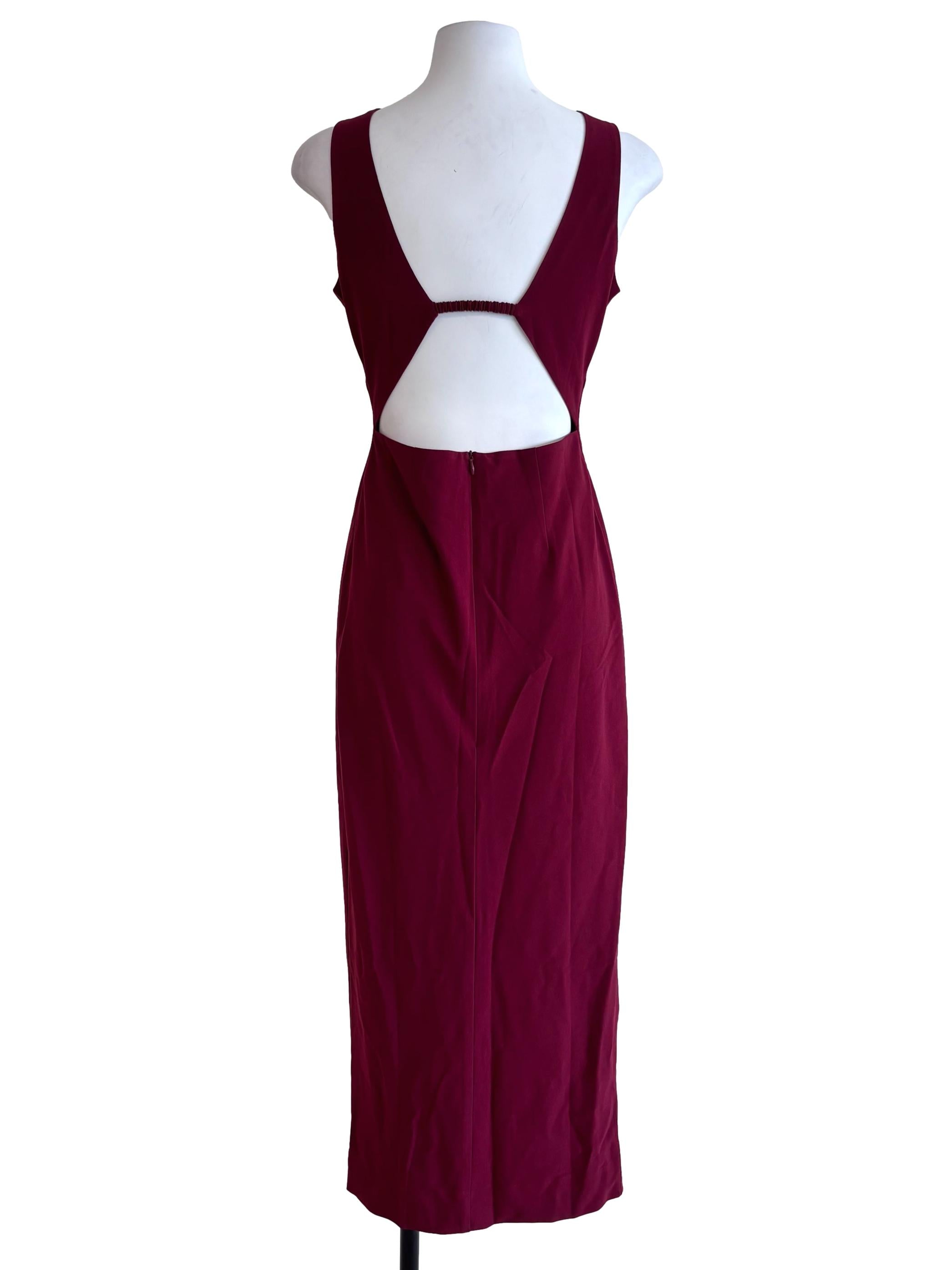 Burgundy Red V Neck Open Back Dress