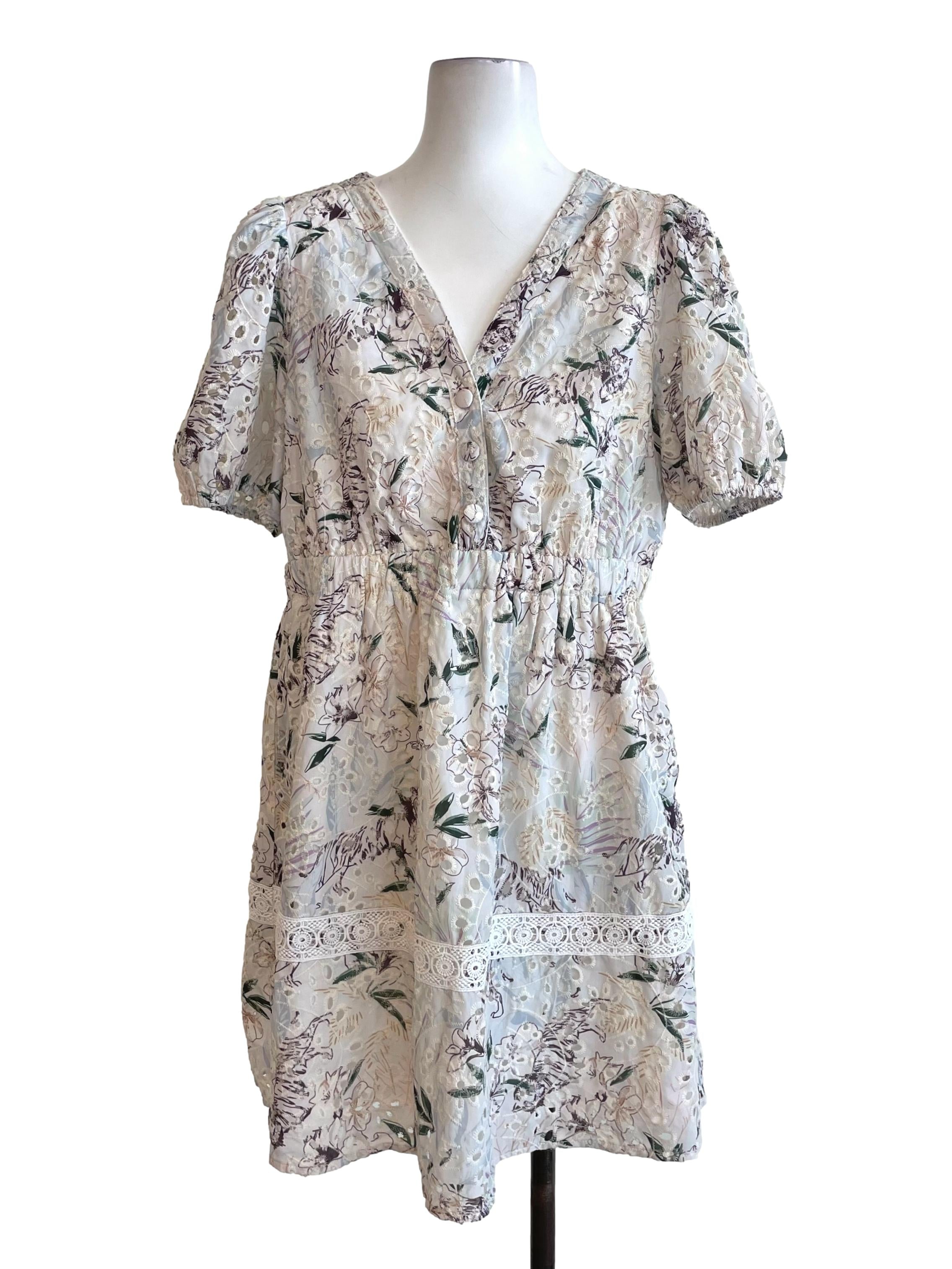 Off White Eyelet Floral Dress