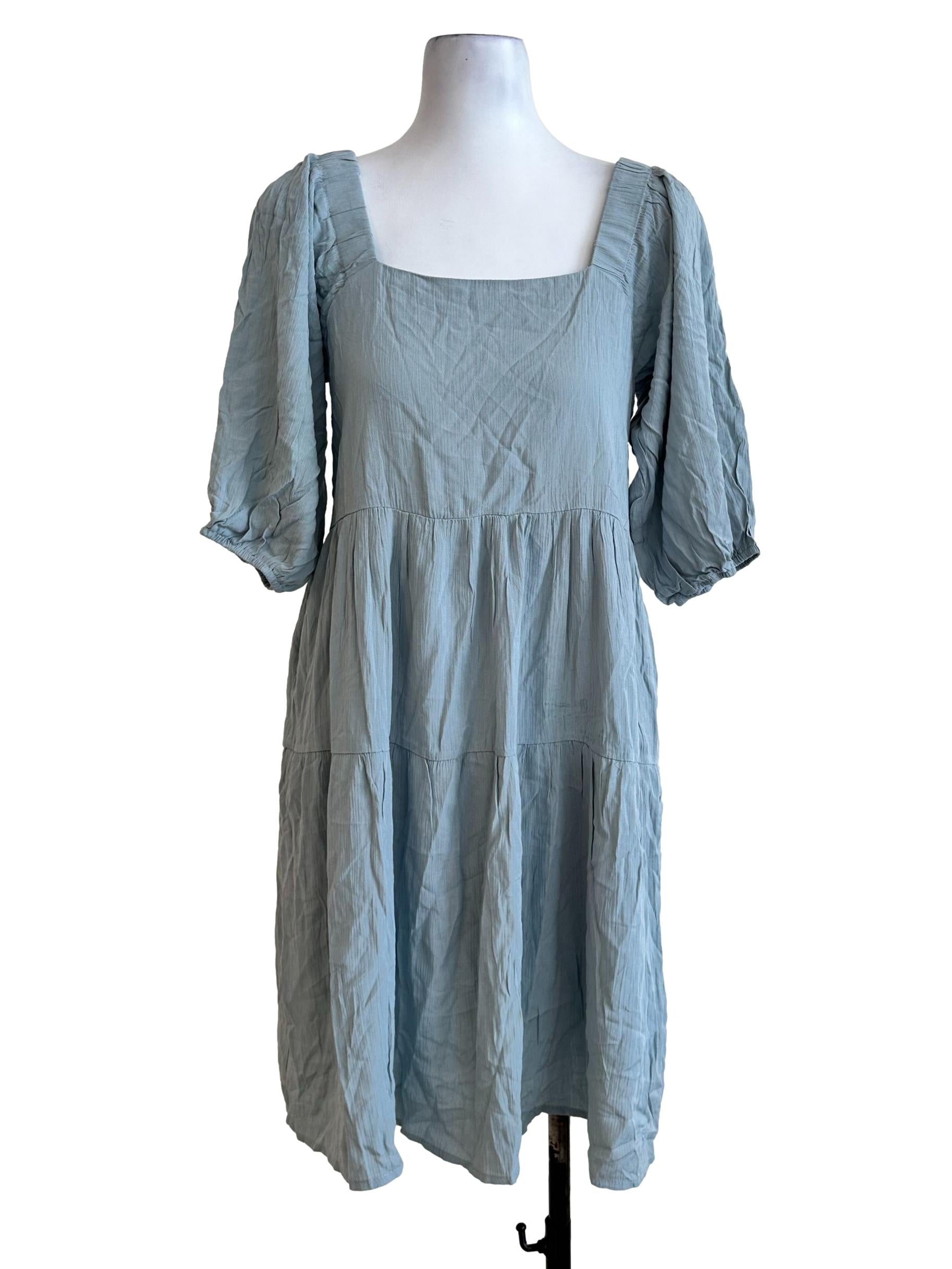 Stone Blue Textured Midi Dress