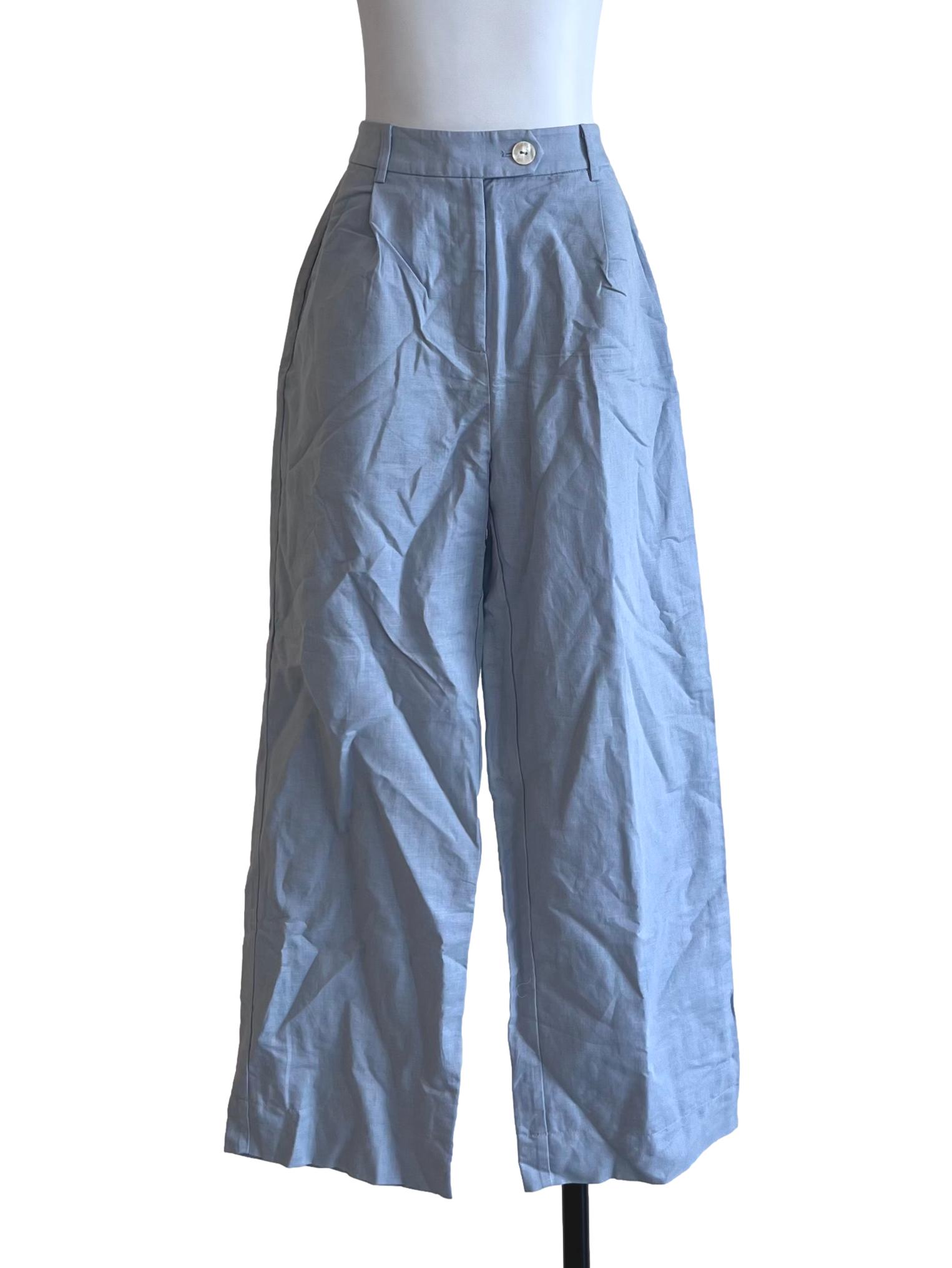 Light Blue Linen Full-Length Pants OSN