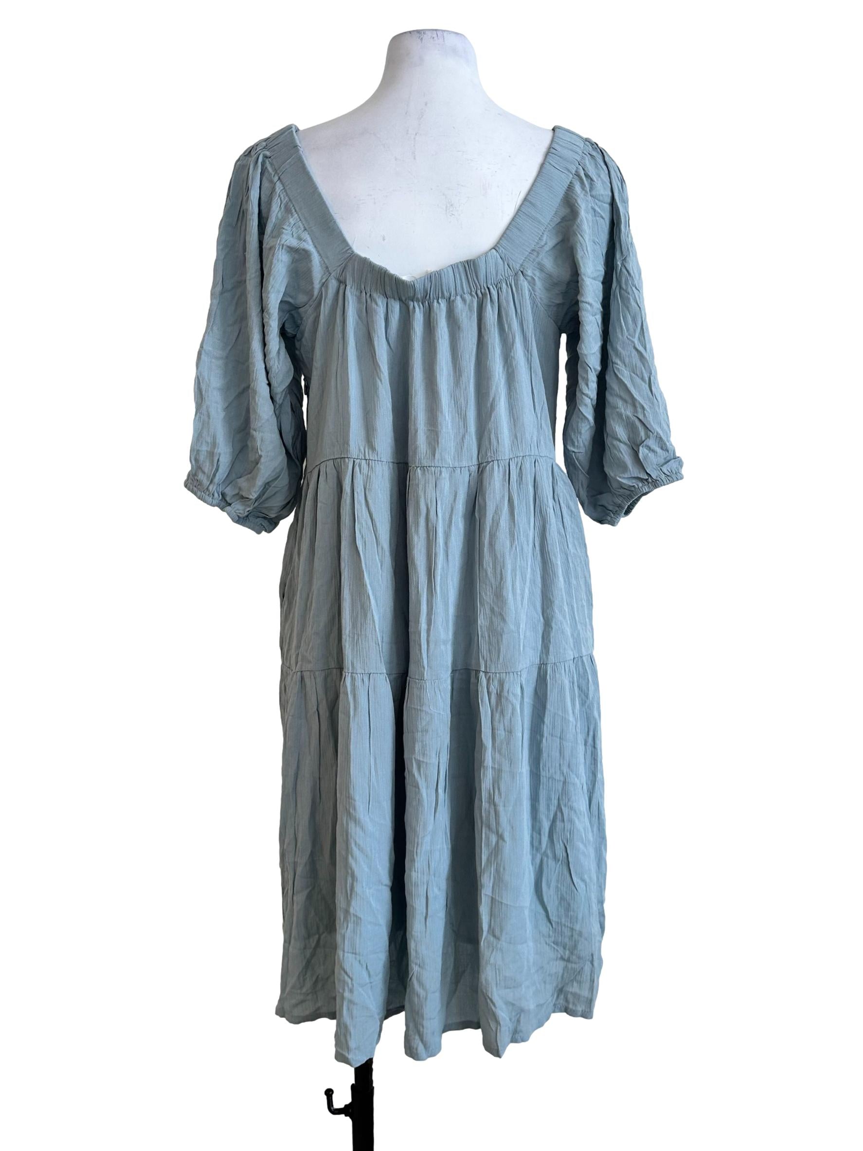 Stone Blue Textured Midi Dress