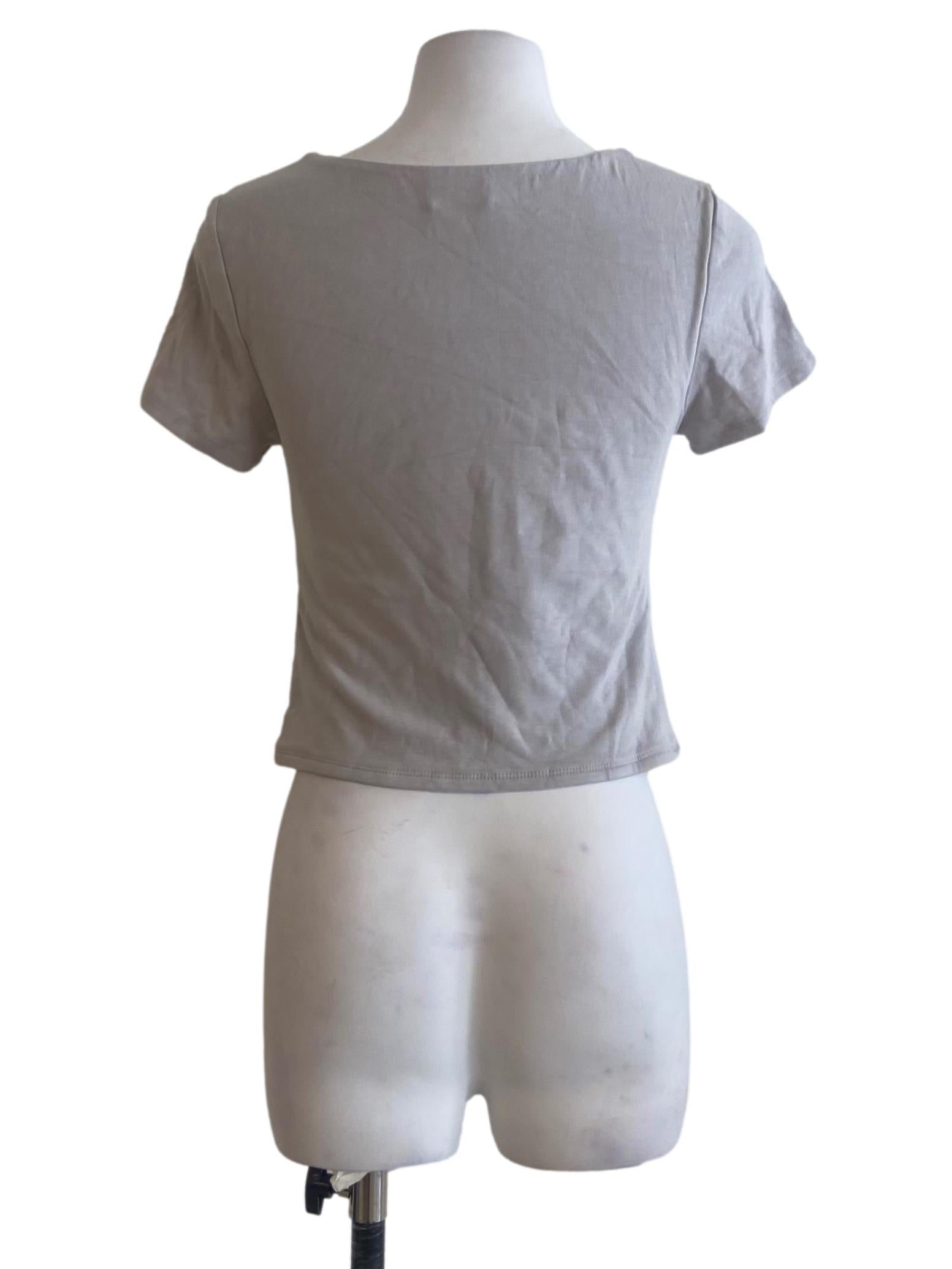 Cloud Grey Twill Square Neck Blouse