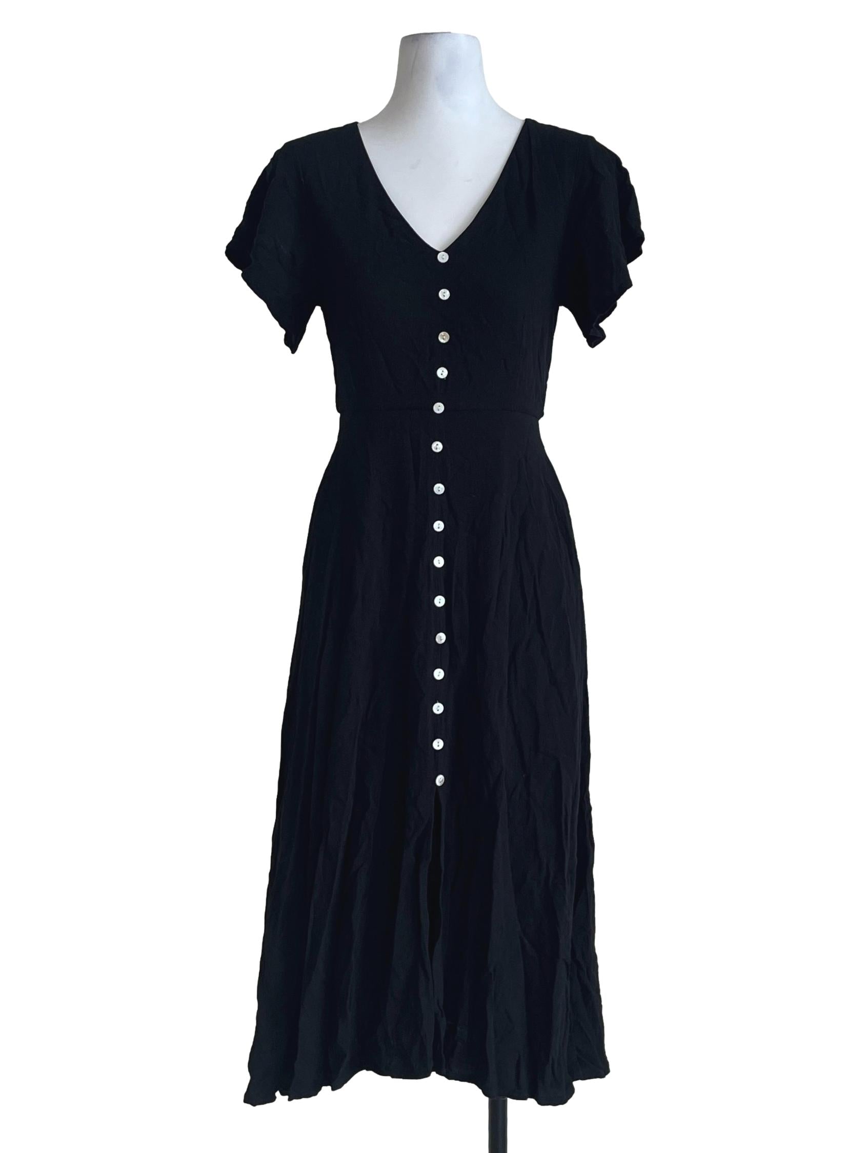 Pitch Black V-Neck A-Line Dress