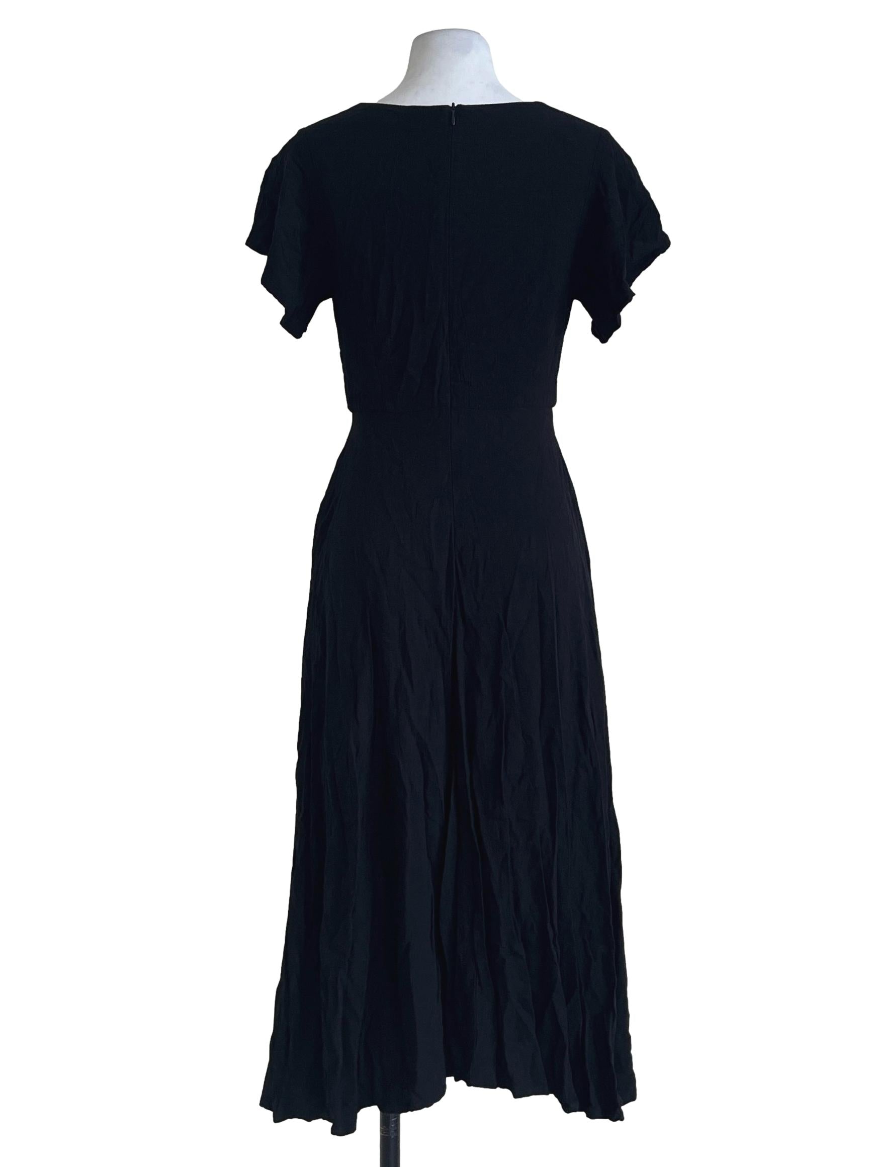 Pitch Black V-Neck A-Line Dress
