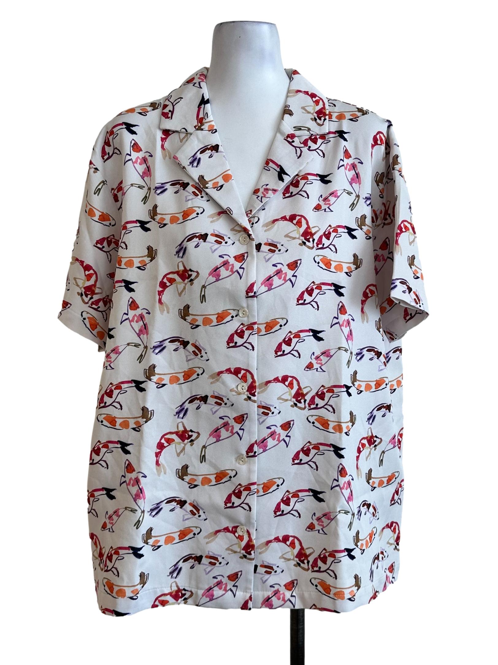 Porcelain White Printed Collar Top