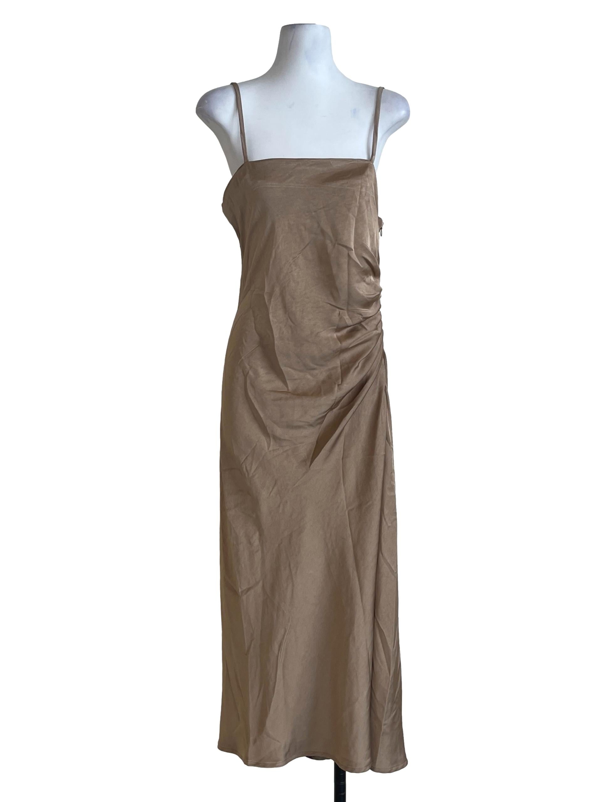 Peanut Brown Spaghetti Strao Slip Dress