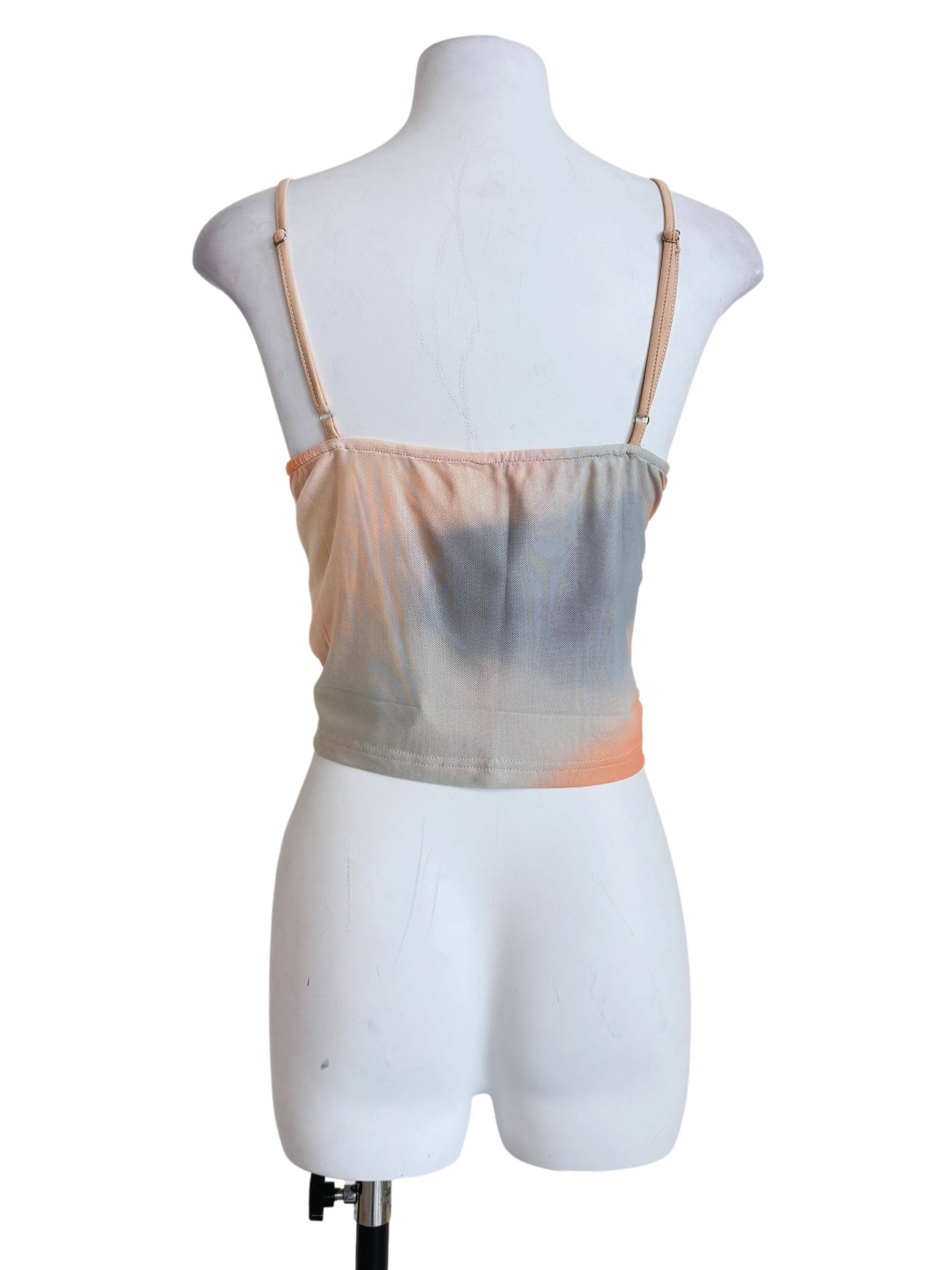 Printed Catrin Mesh Ruched Crop Top