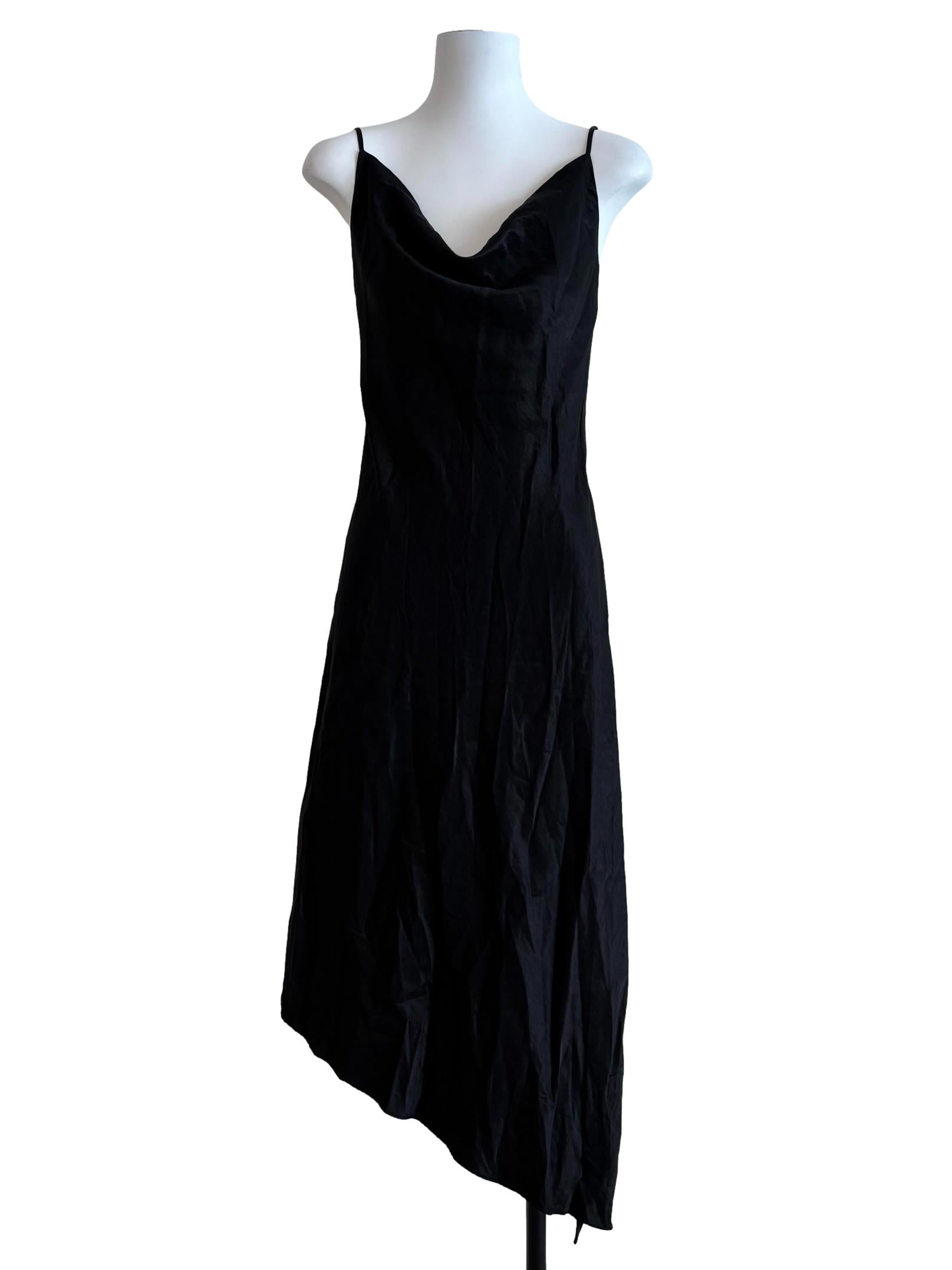 Rich Black Asymmetrical Cowl Dress