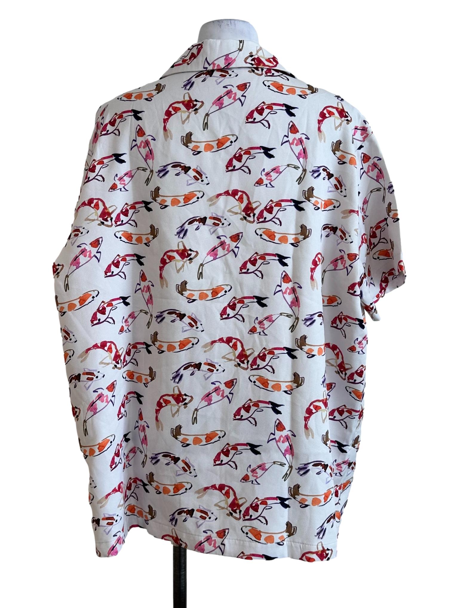 Porcelain White Printed Collar Top