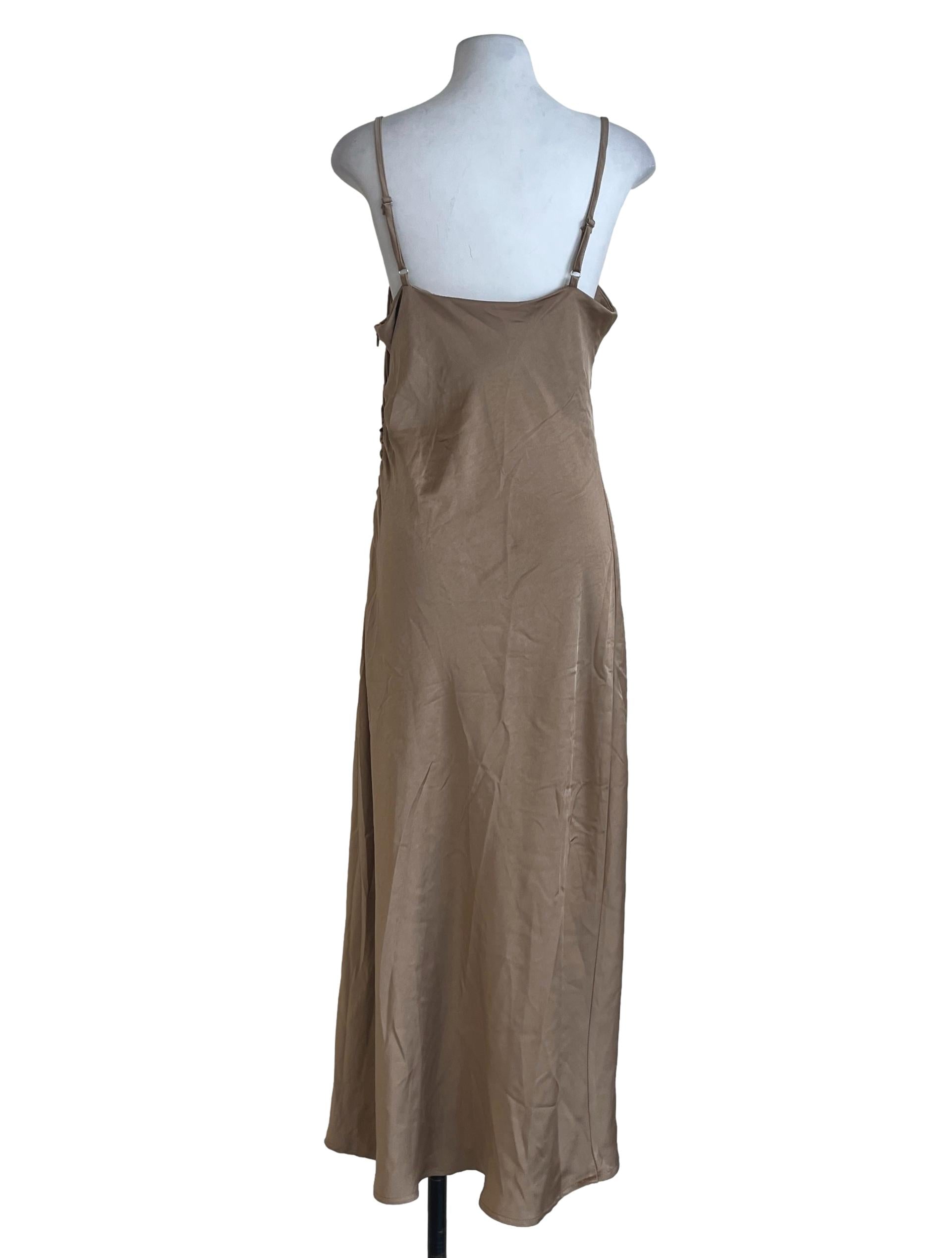 Peanut Brown Spaghetti Strao Slip Dress