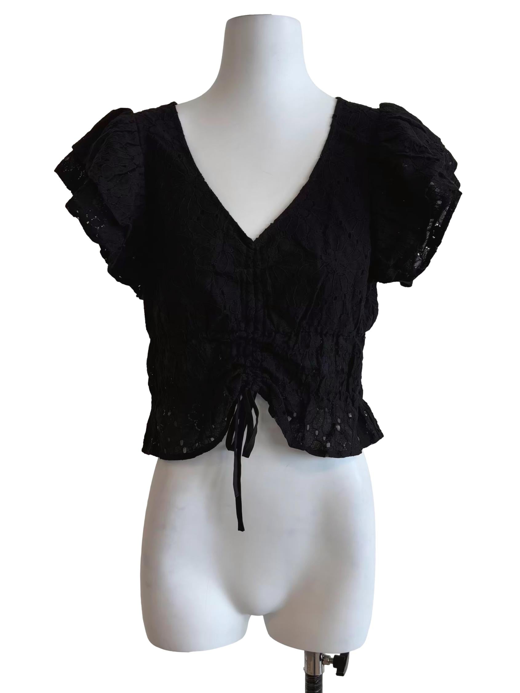 Black Cotton Eyelet Top