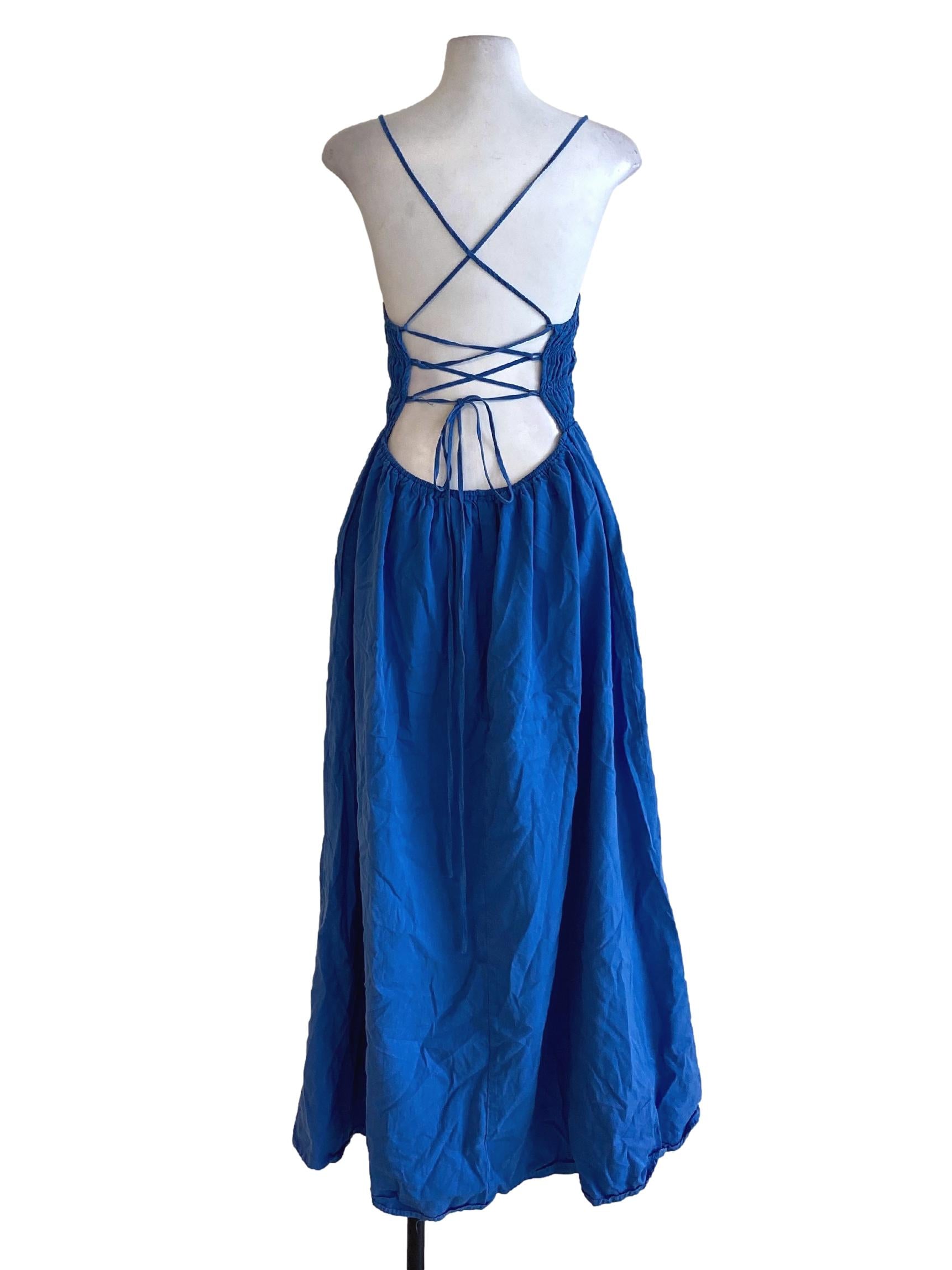 Royal Blue Spaghetti Strap Shoelace Back Bouffant Dress