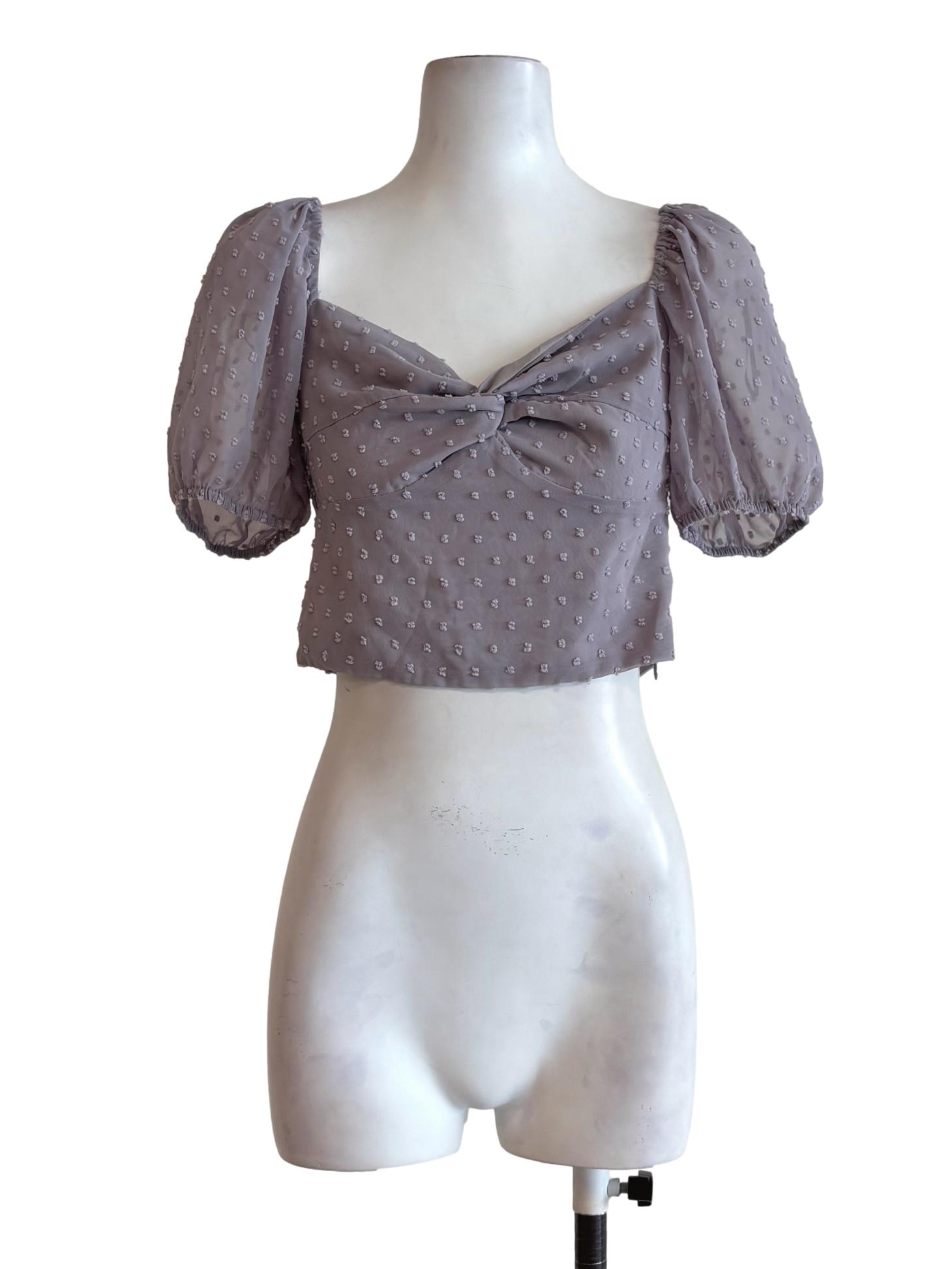 Dusty Gray Textured Twist Front Top TWL