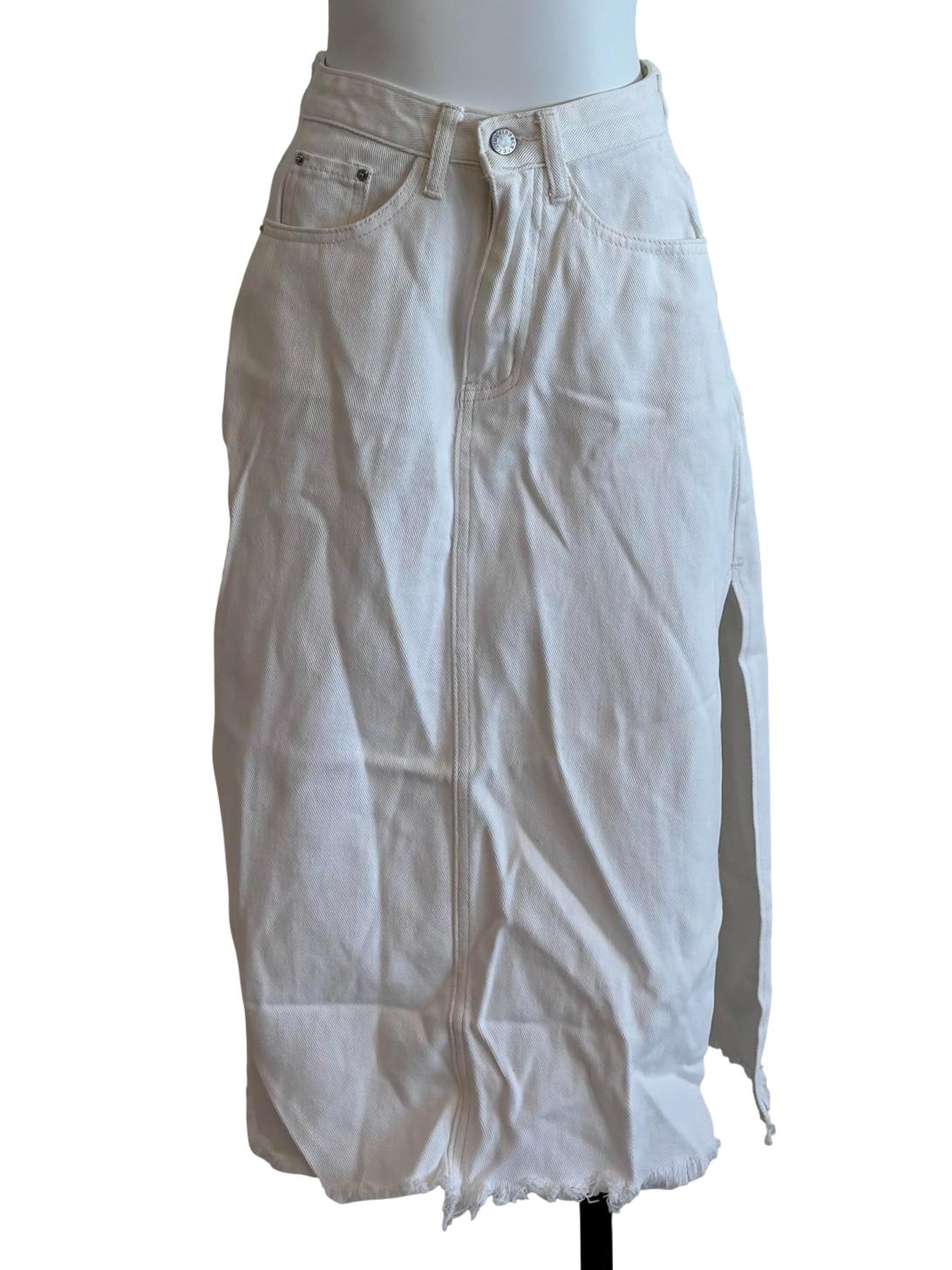 Off White Slit Denim Midi Skirt