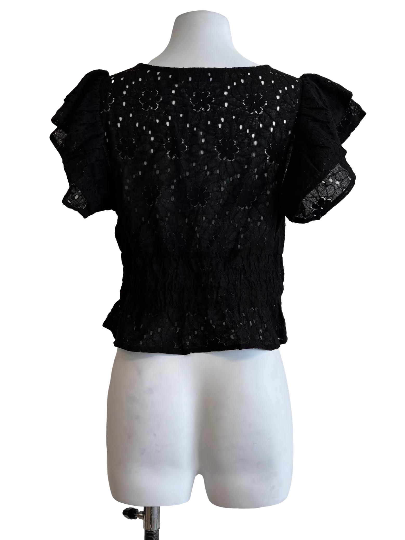 Black Cotton Eyelet Top