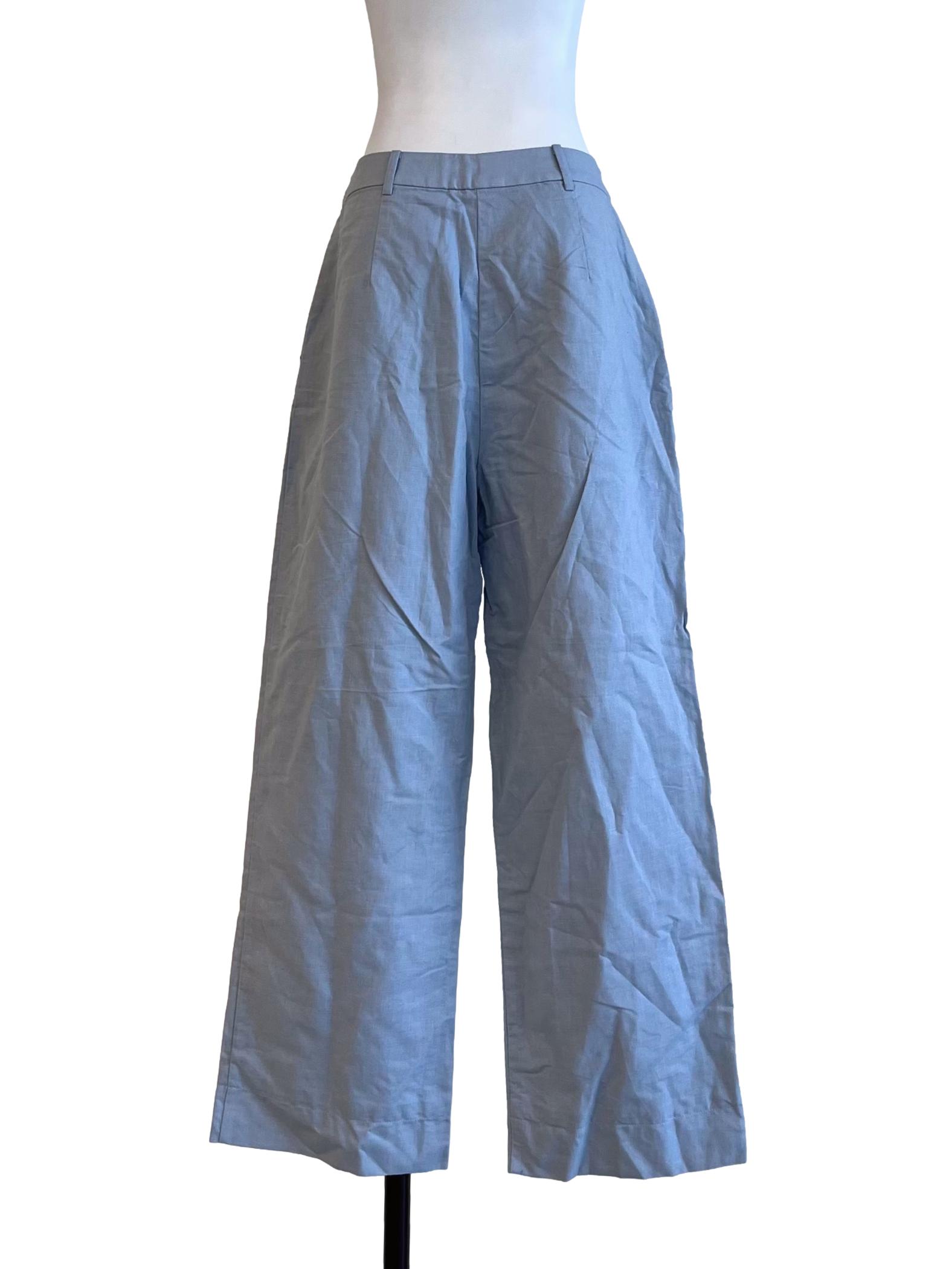 Light Blue Linen Full-Length Pants OSN