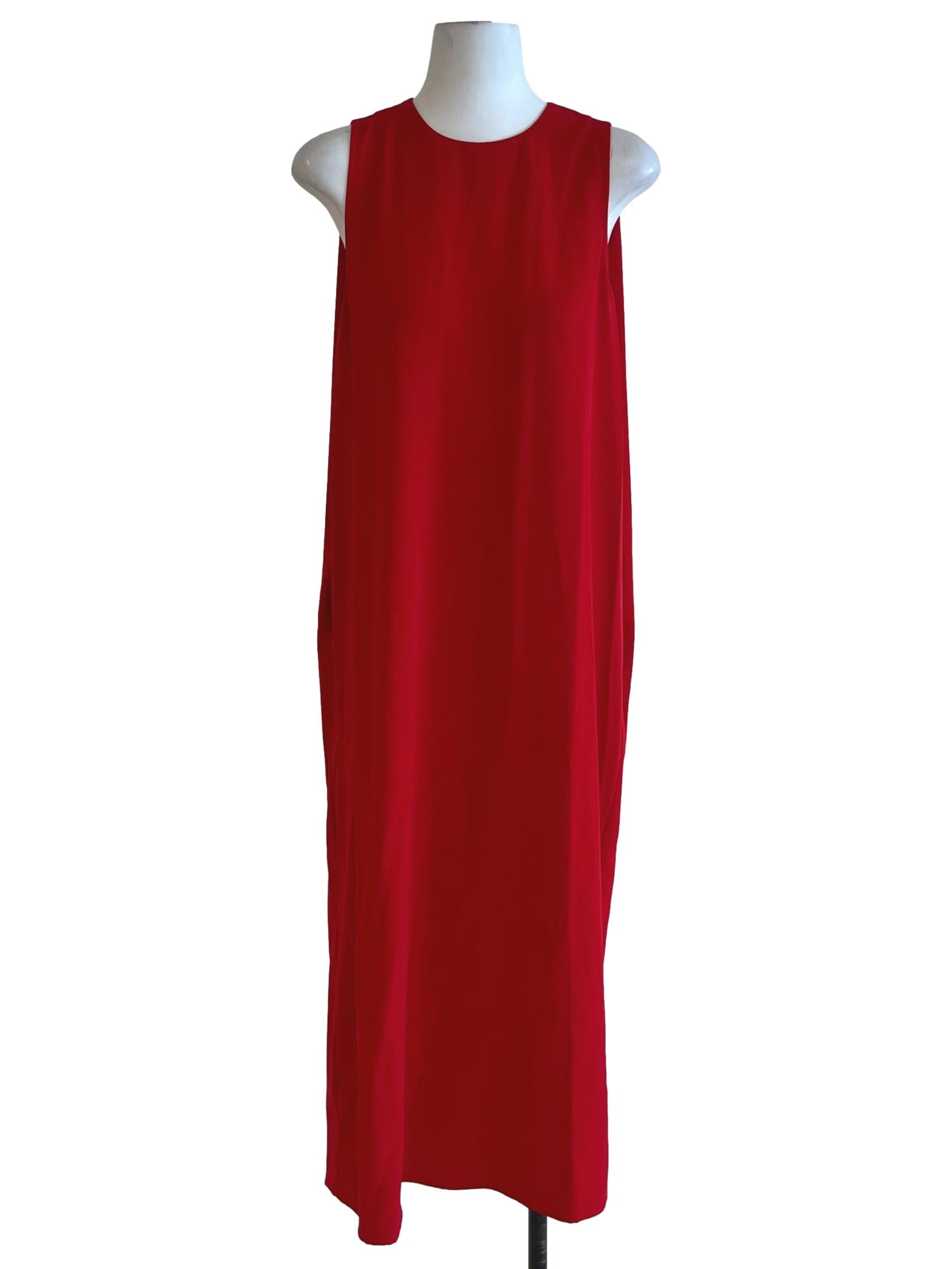Blood Red Jewel Neckline Shift Dress