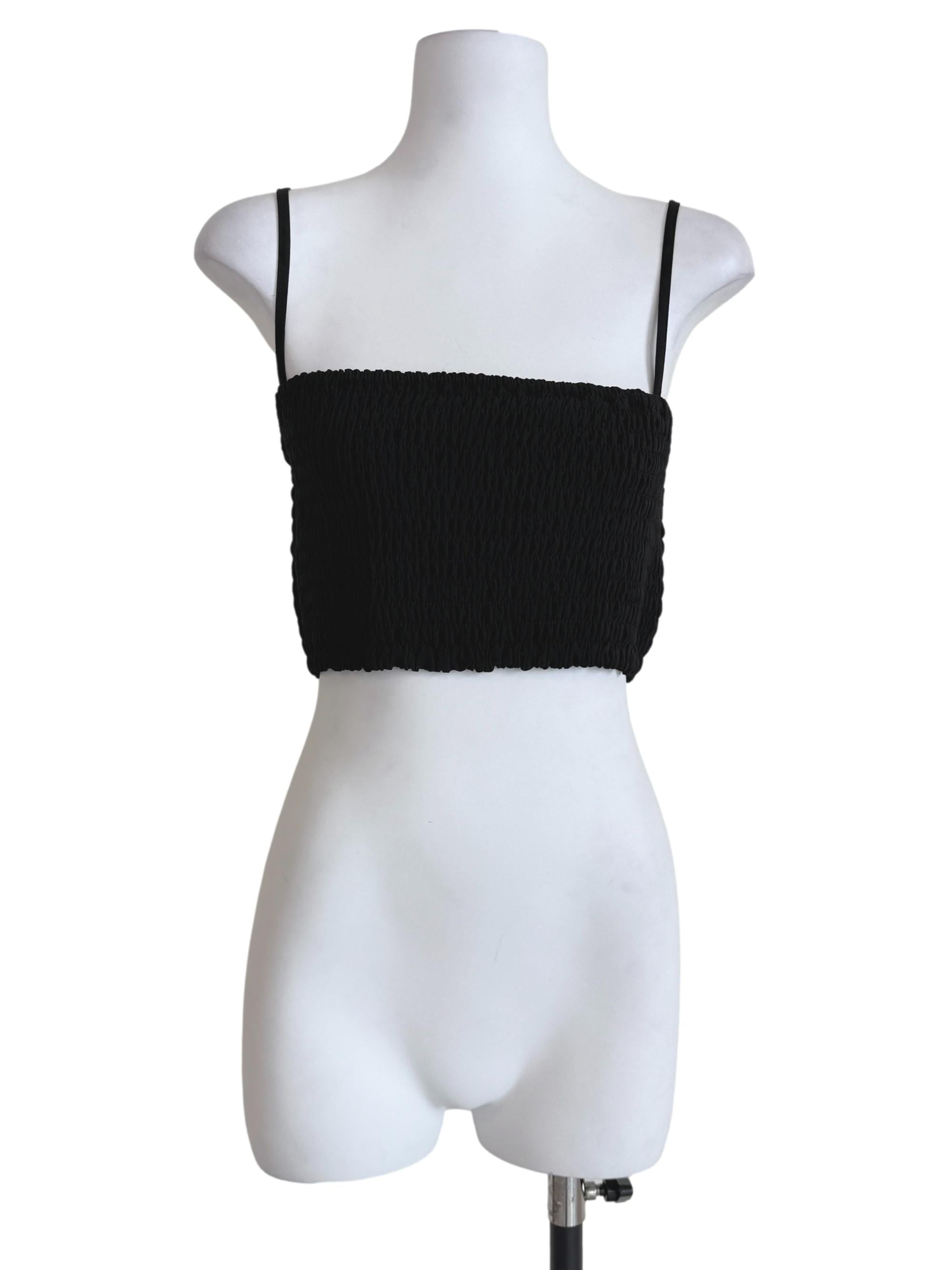 Black Kaci Smocked Crop Top
